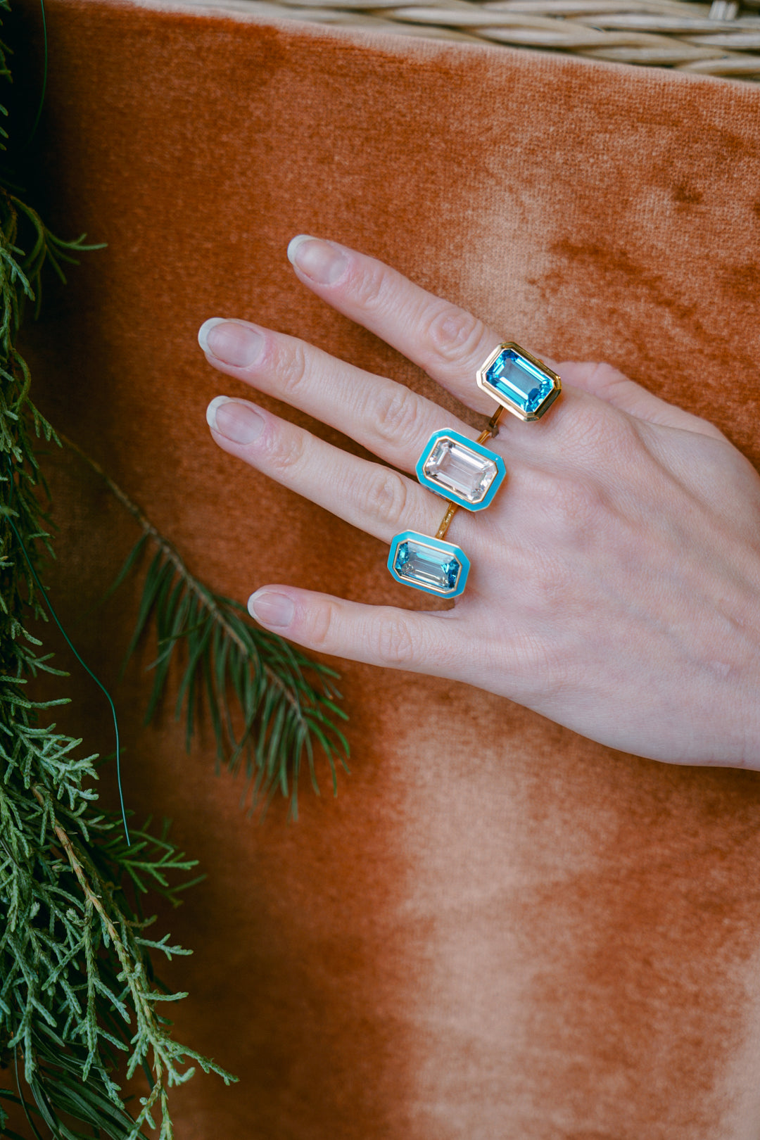 18k Blue Topaz Ring with Turquoise Enamel