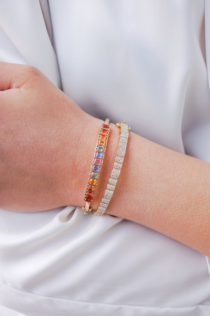 14k Bangle with Emerald-Cut Multicolor Sapphires