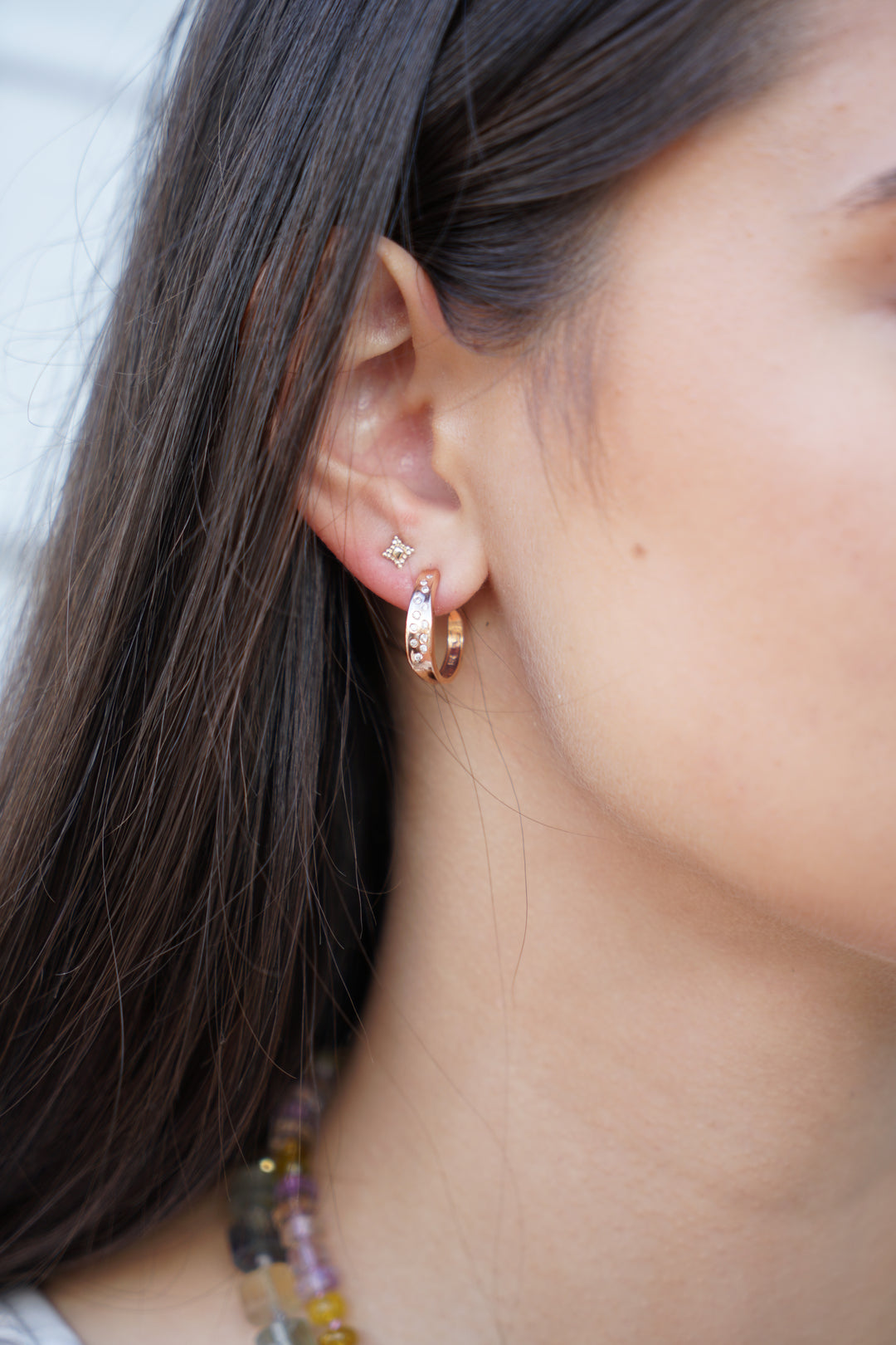 14k Rose Gold Scattered Diamond Hoops