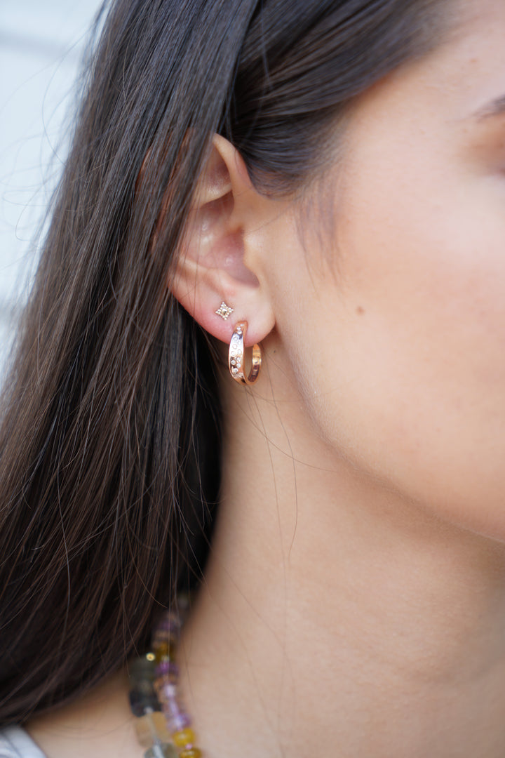 14k Rose Gold Scattered Diamond Hoops