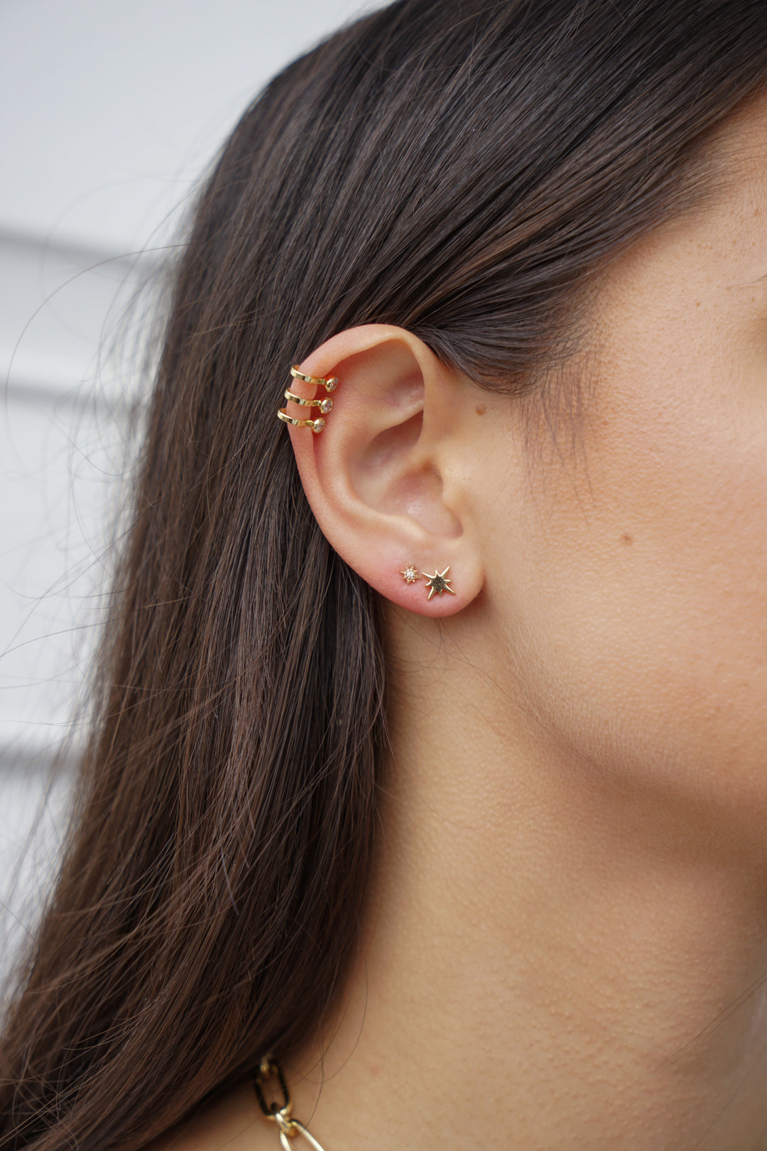 Gold Round Ear Cuff with Cubic Zirconia