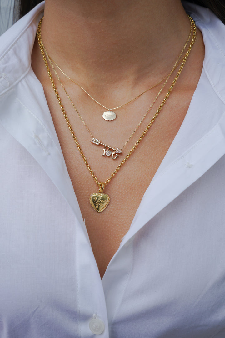14k Yellow Gold I HEART U Necklace with Arrow
