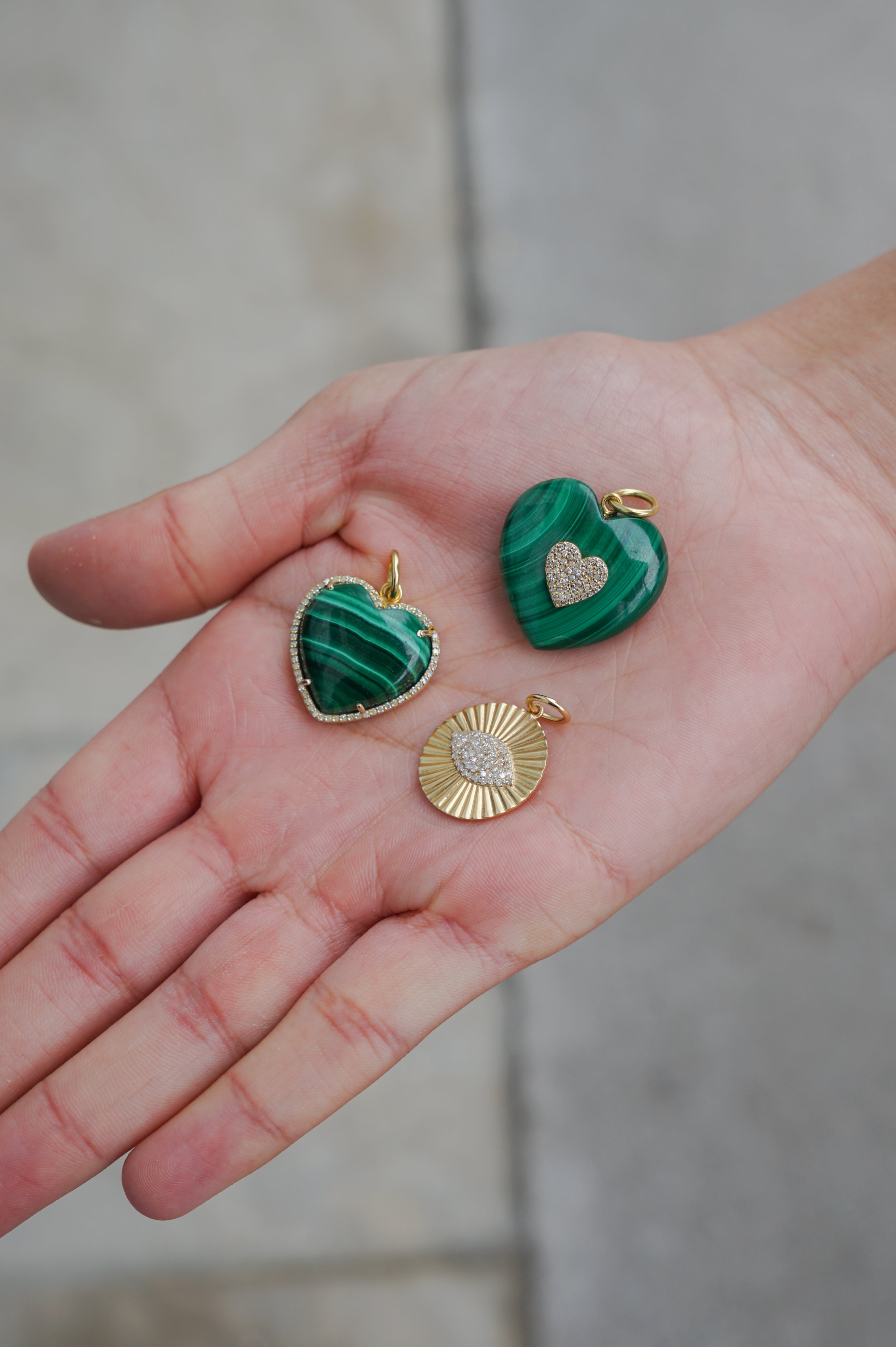 14k Malachite and Diamond Heart Charm