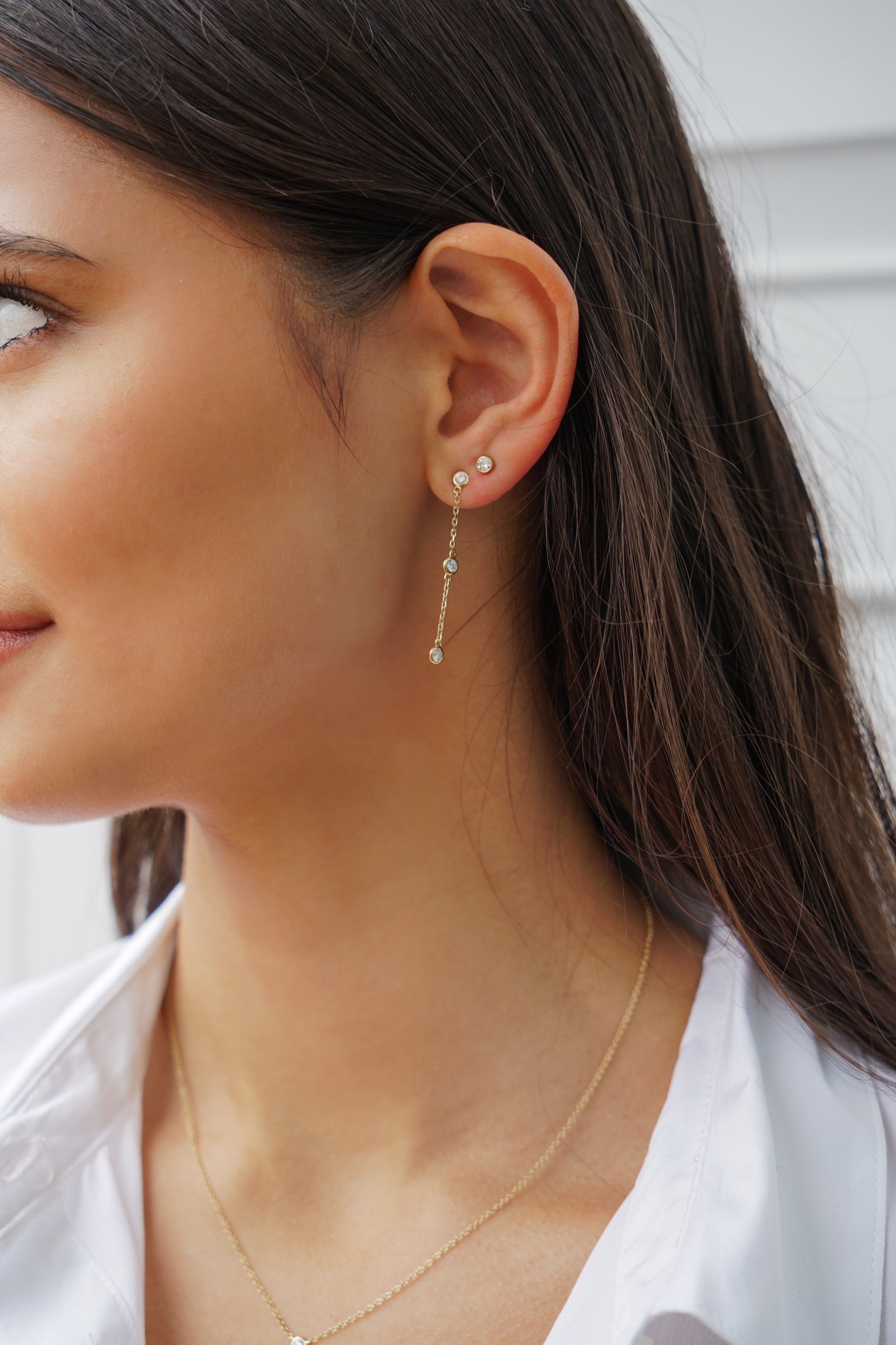 14k Diamond Chain Drop Earrings