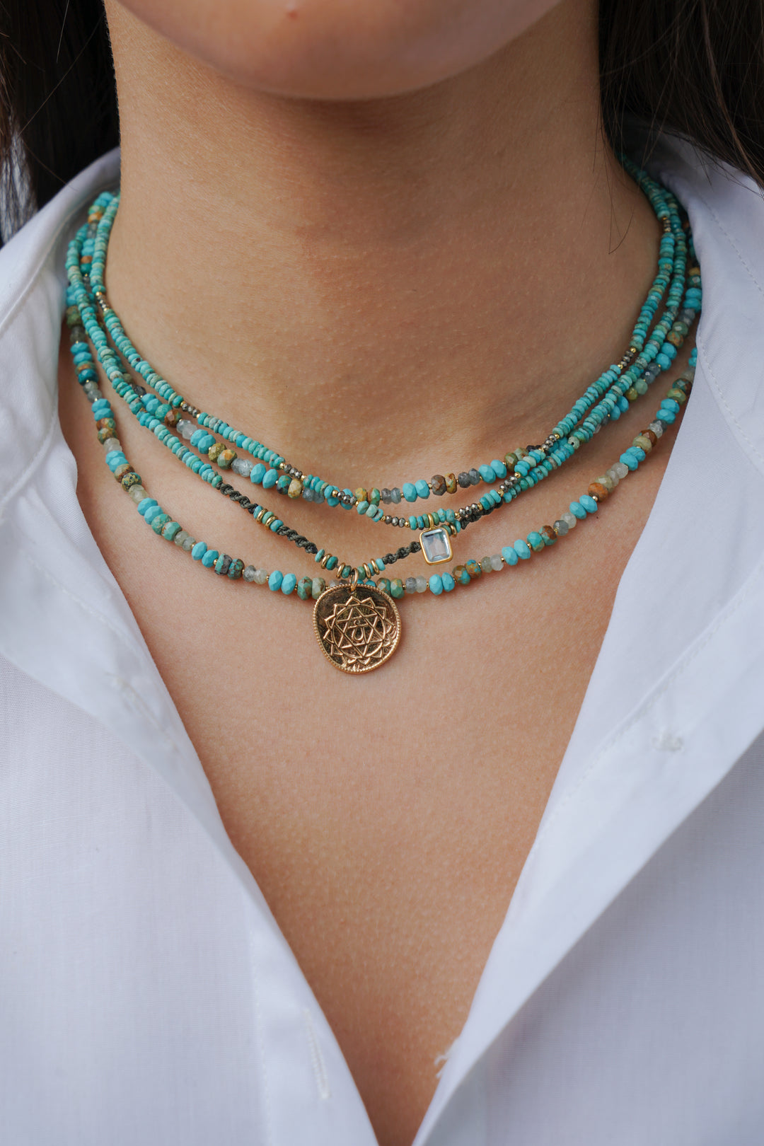 Turquoise Bead Necklace with Gratitude Charm