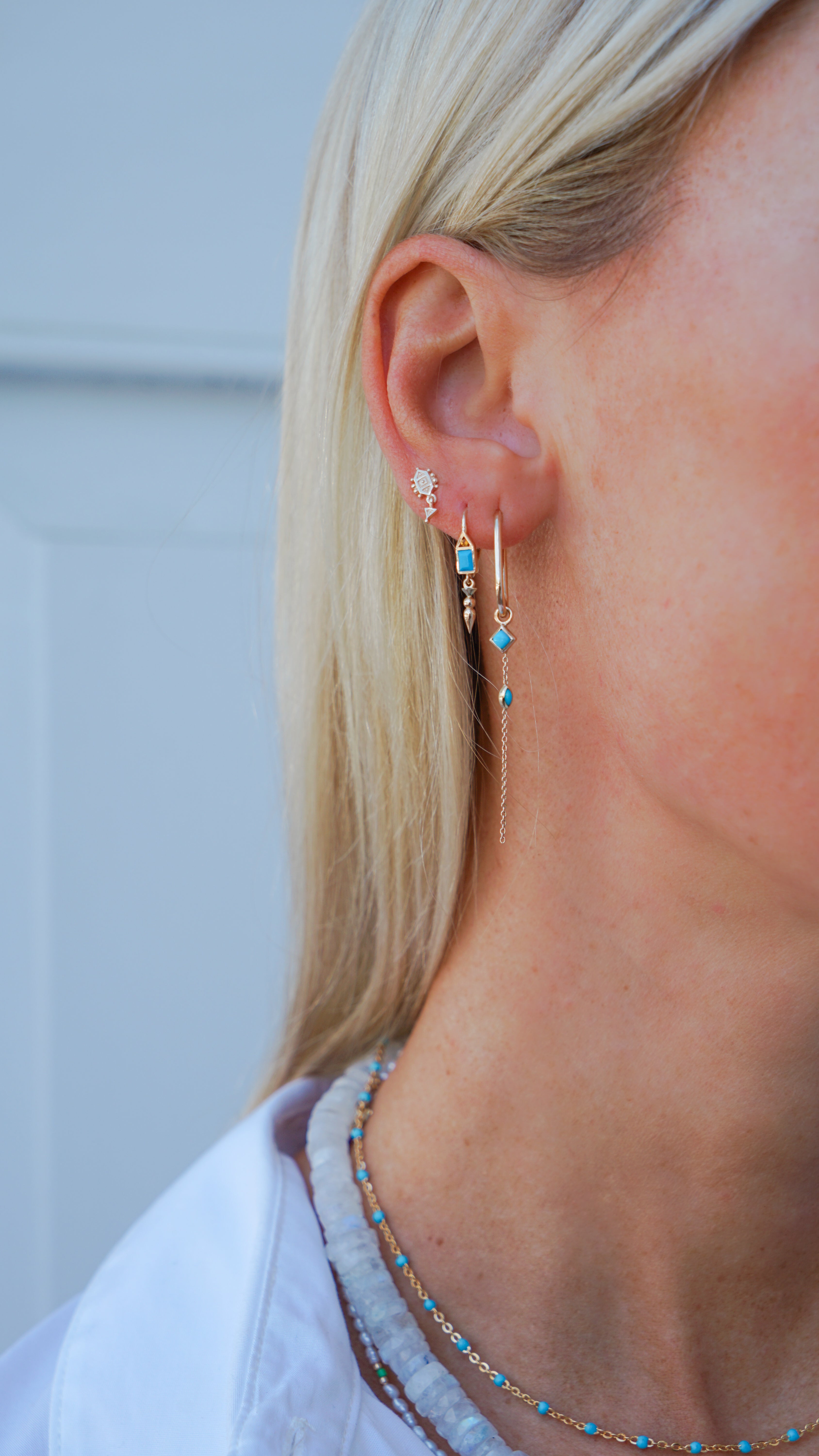 9k Hook Earring with Turquoise and Citrine