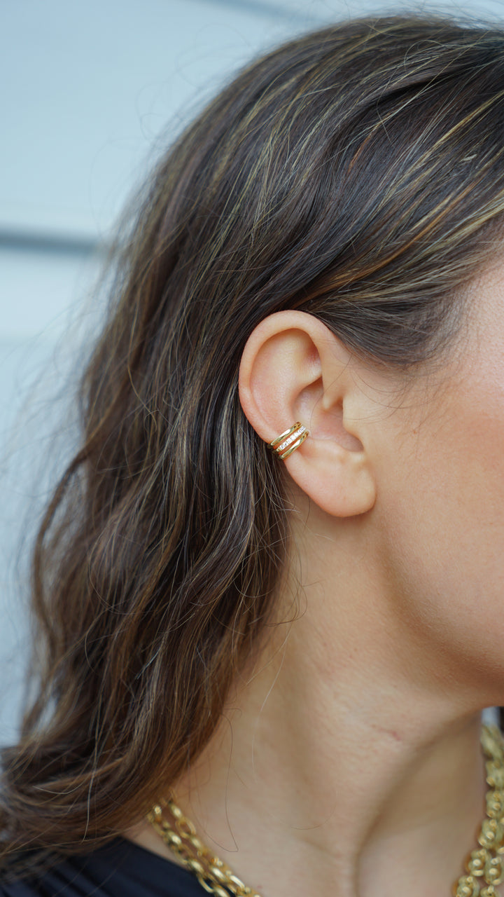 Gold Ear Cuff with Pave CZ Center Stripe