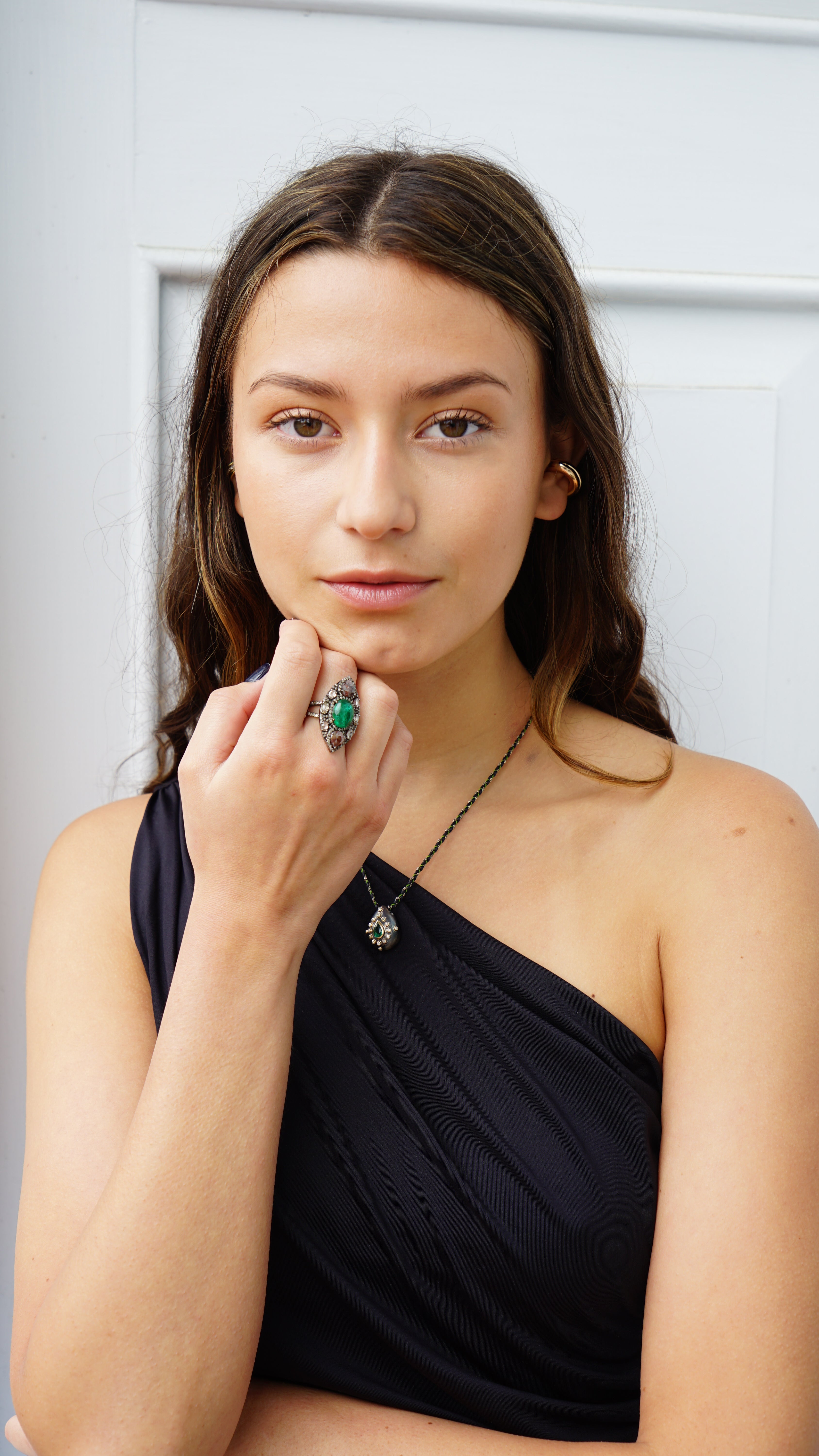 18k and SS Emerald and Diamond Ring
