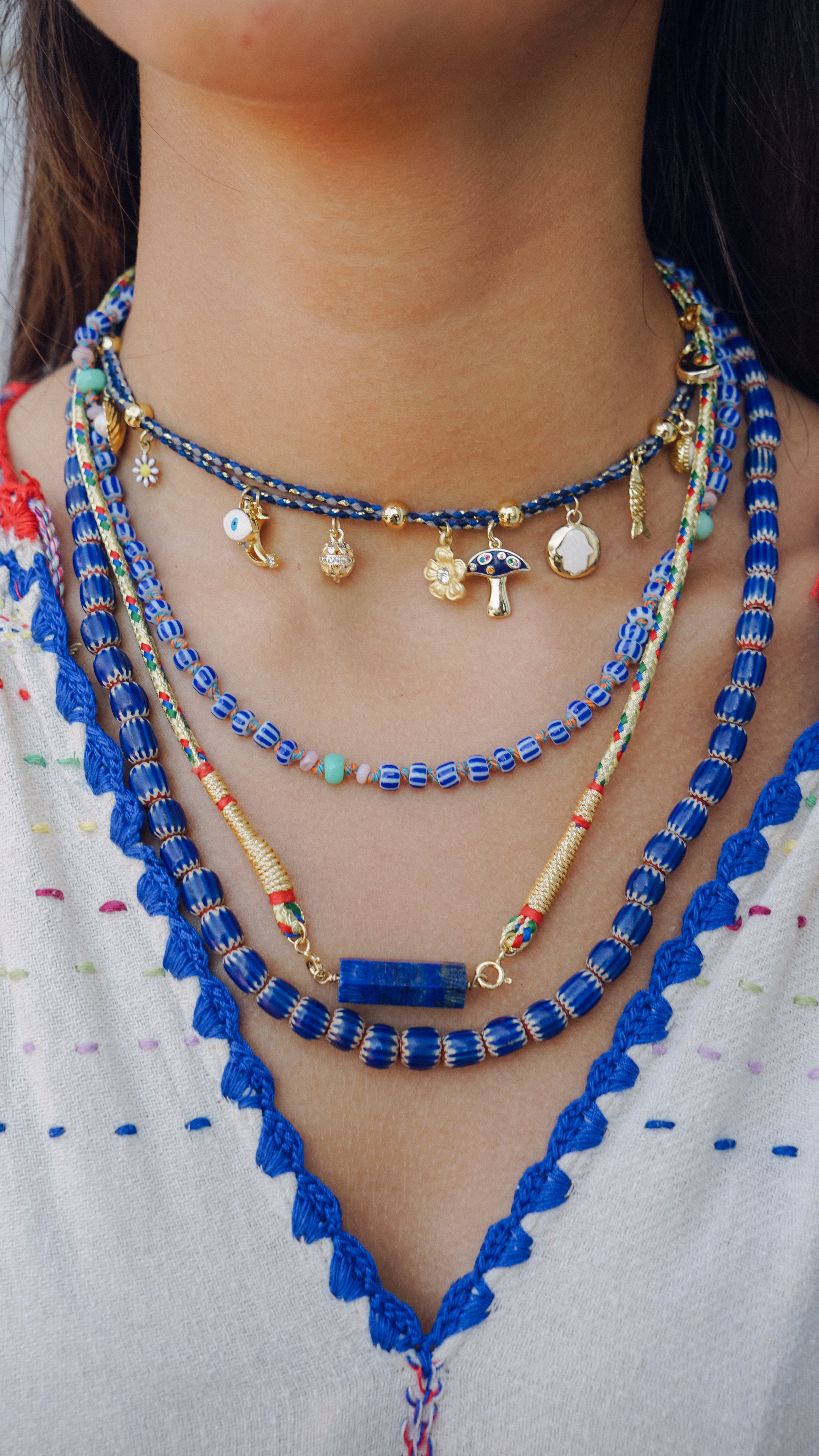 Blue and White African Trade Bead Necklace