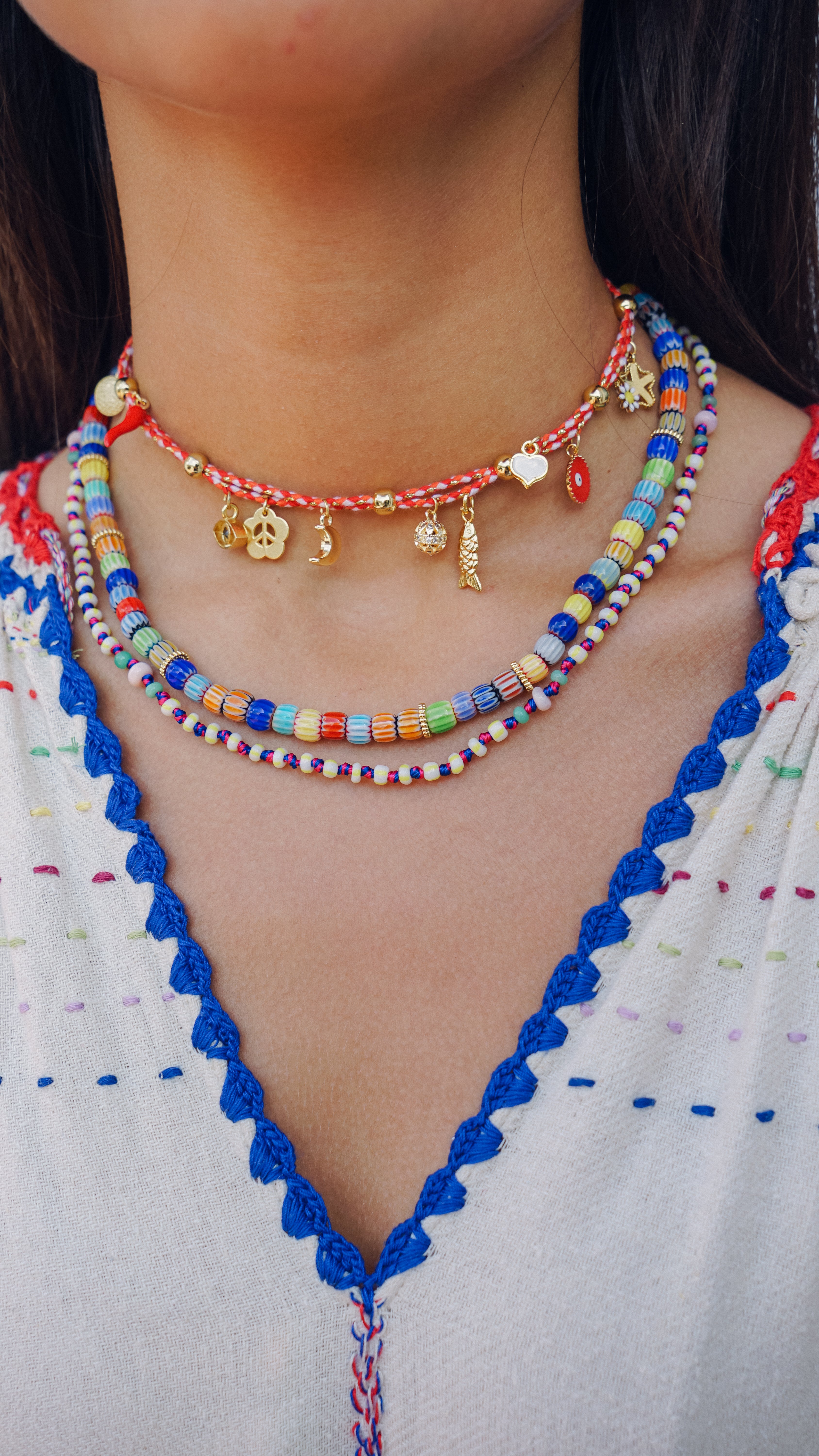 Yellow and White African Trade Bead Necklace