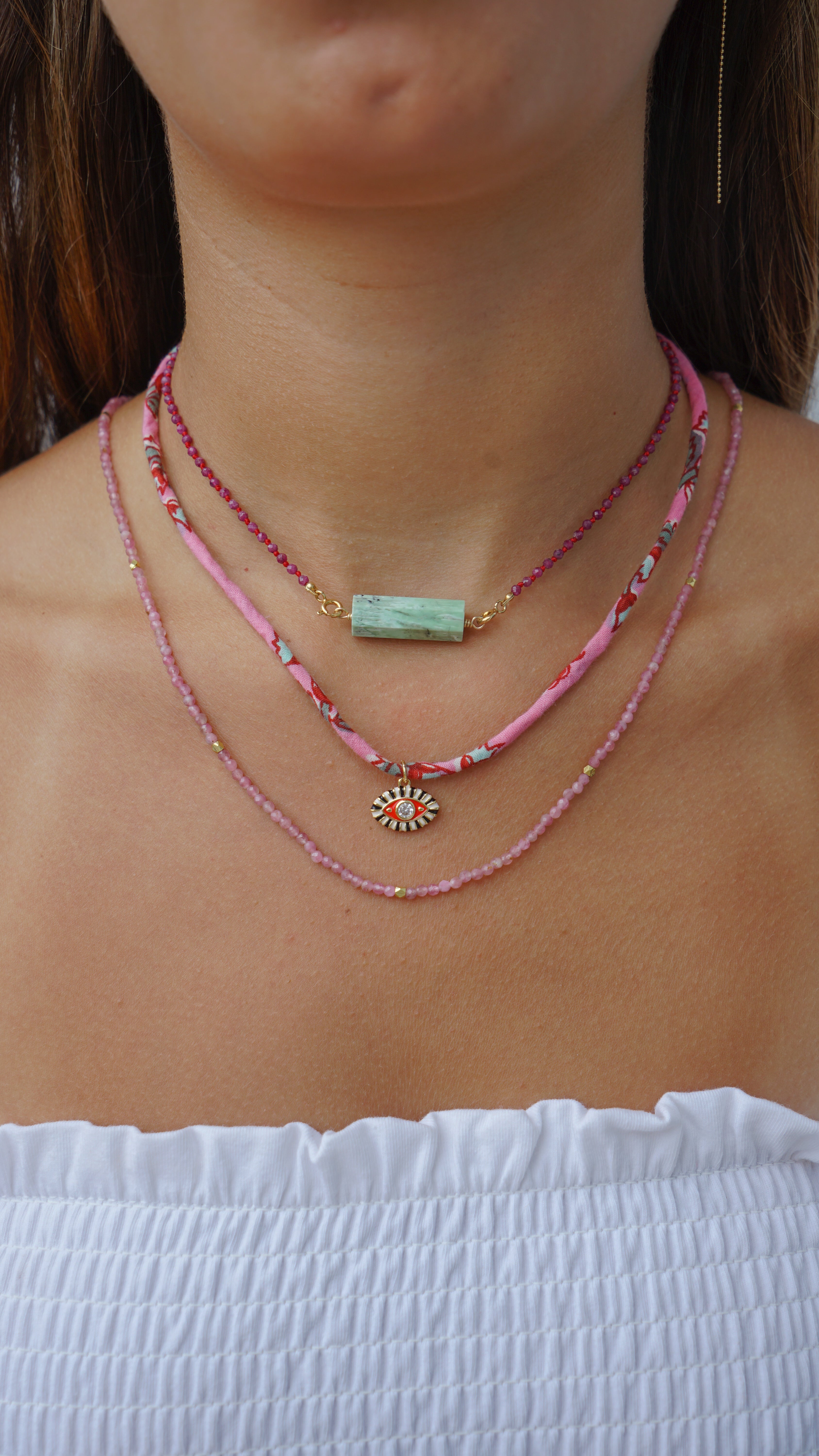 Beaded Ruby Necklace with Turquoise Column