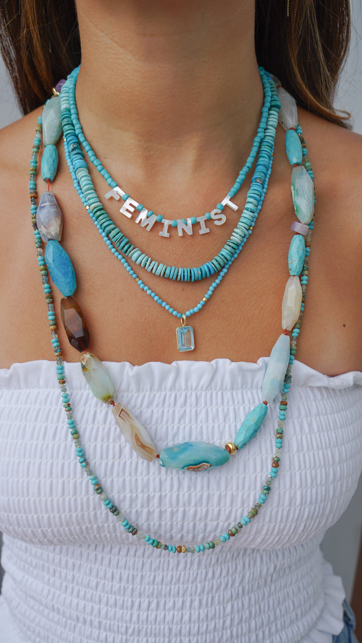 MOP Feminist on Turquoise Beads Necklace