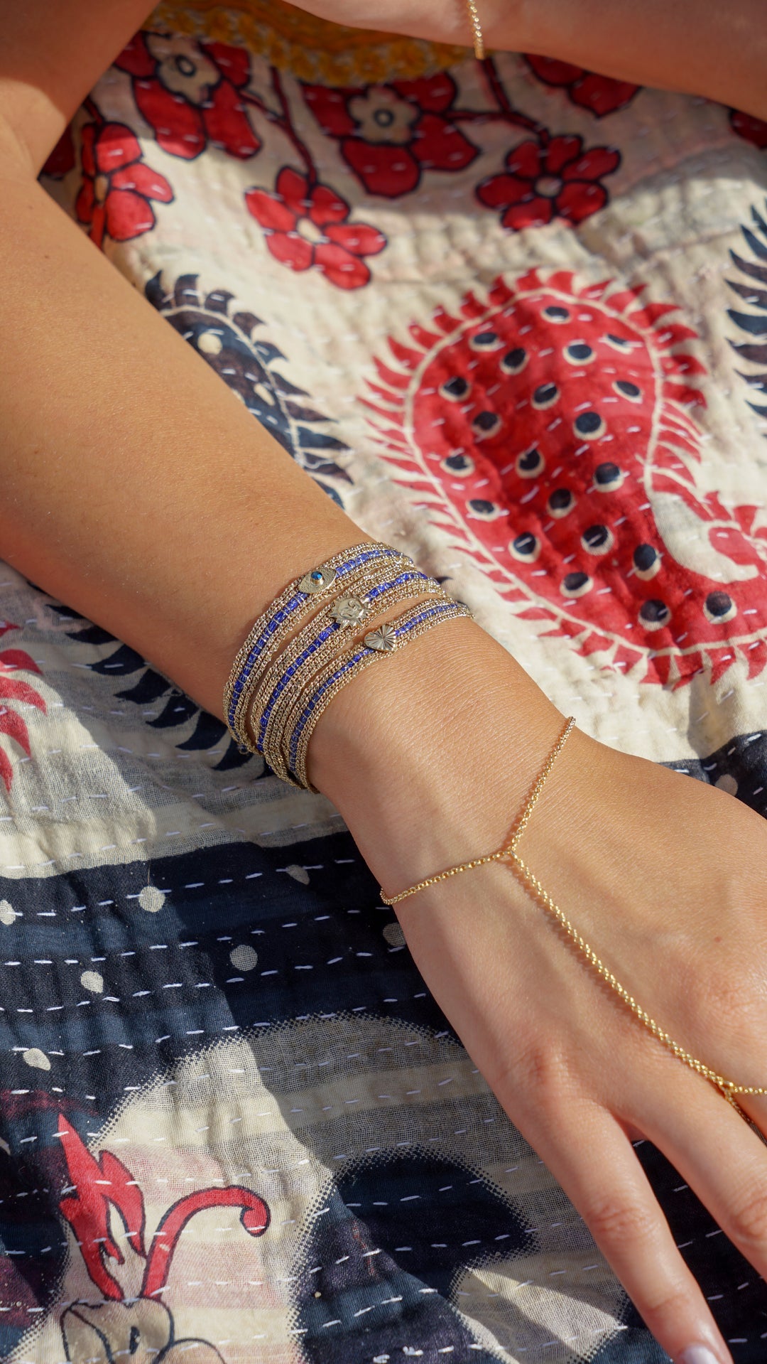 Blue Striped Chain Bracelet with Heart Charm