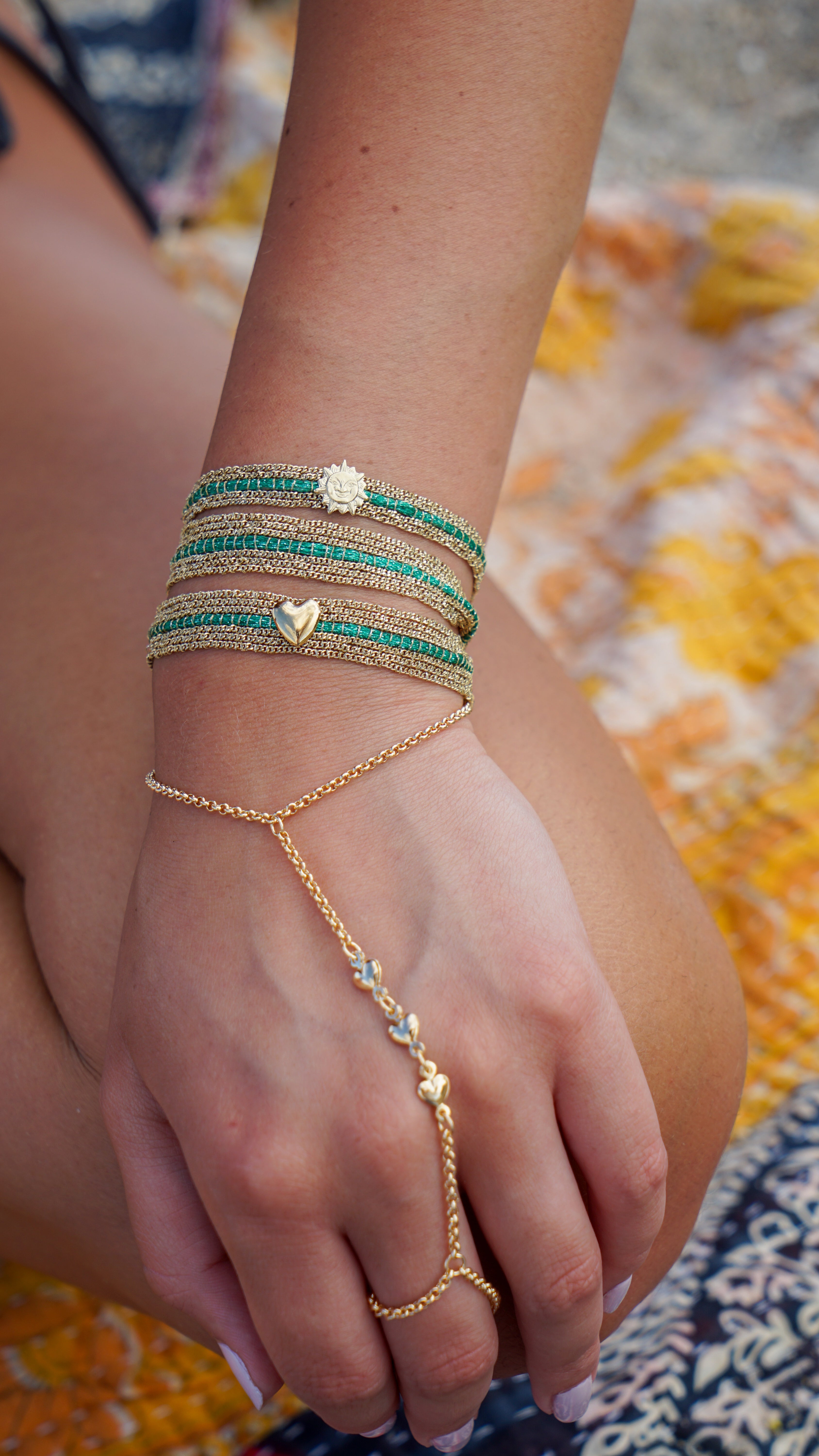 Light Green Thread Striped Chain Bracelet