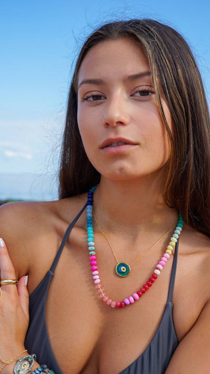 Handpainted Evil Eye Necklace in Green