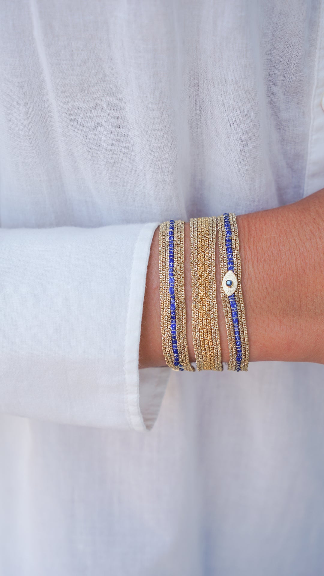 Wider Blue Striped Chain Bracelet