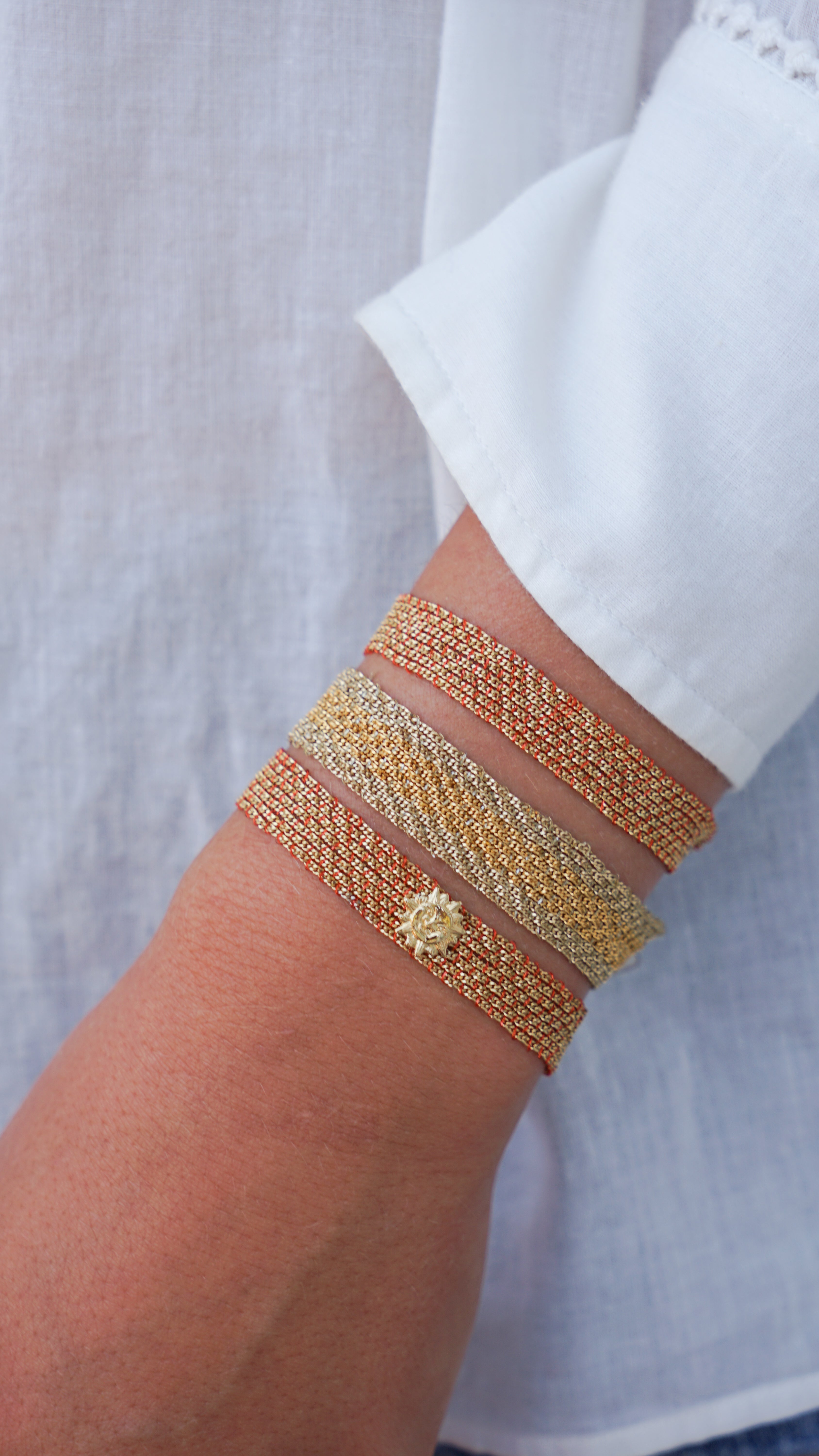 Orange Toned Chain Bracelet with Sun Charm
