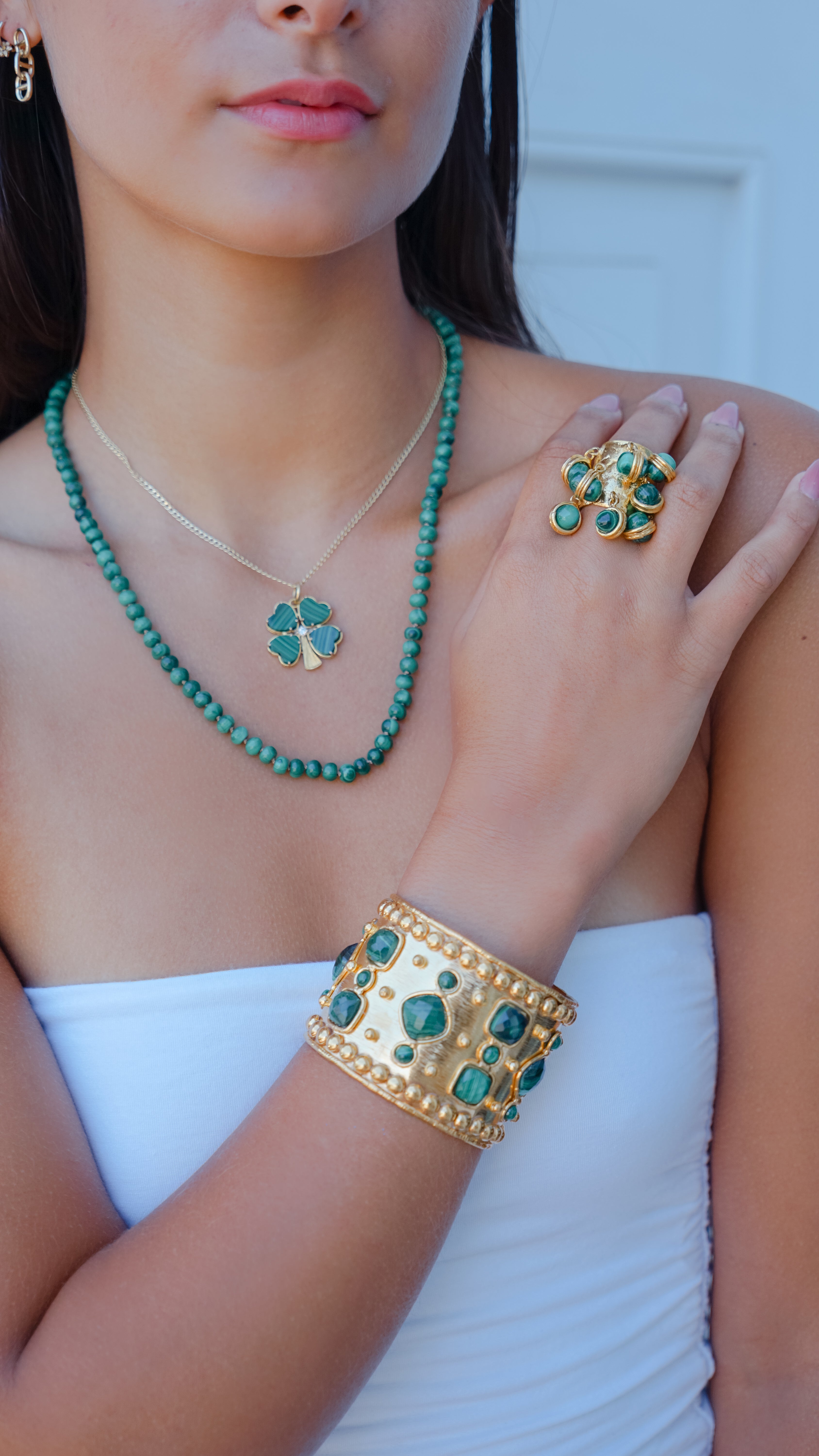 14k XL Diamond and Malachite Clover Charm