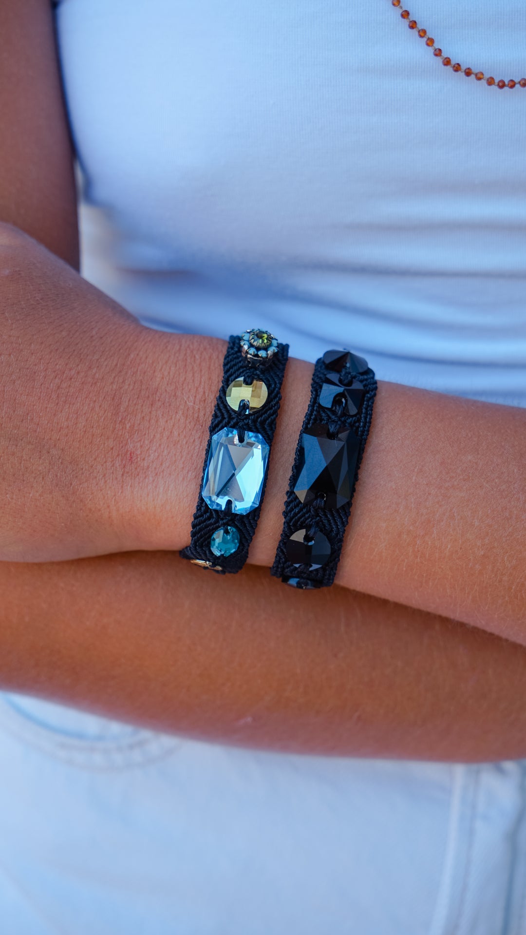 Black Handwoven Bracelet with Black Crystals