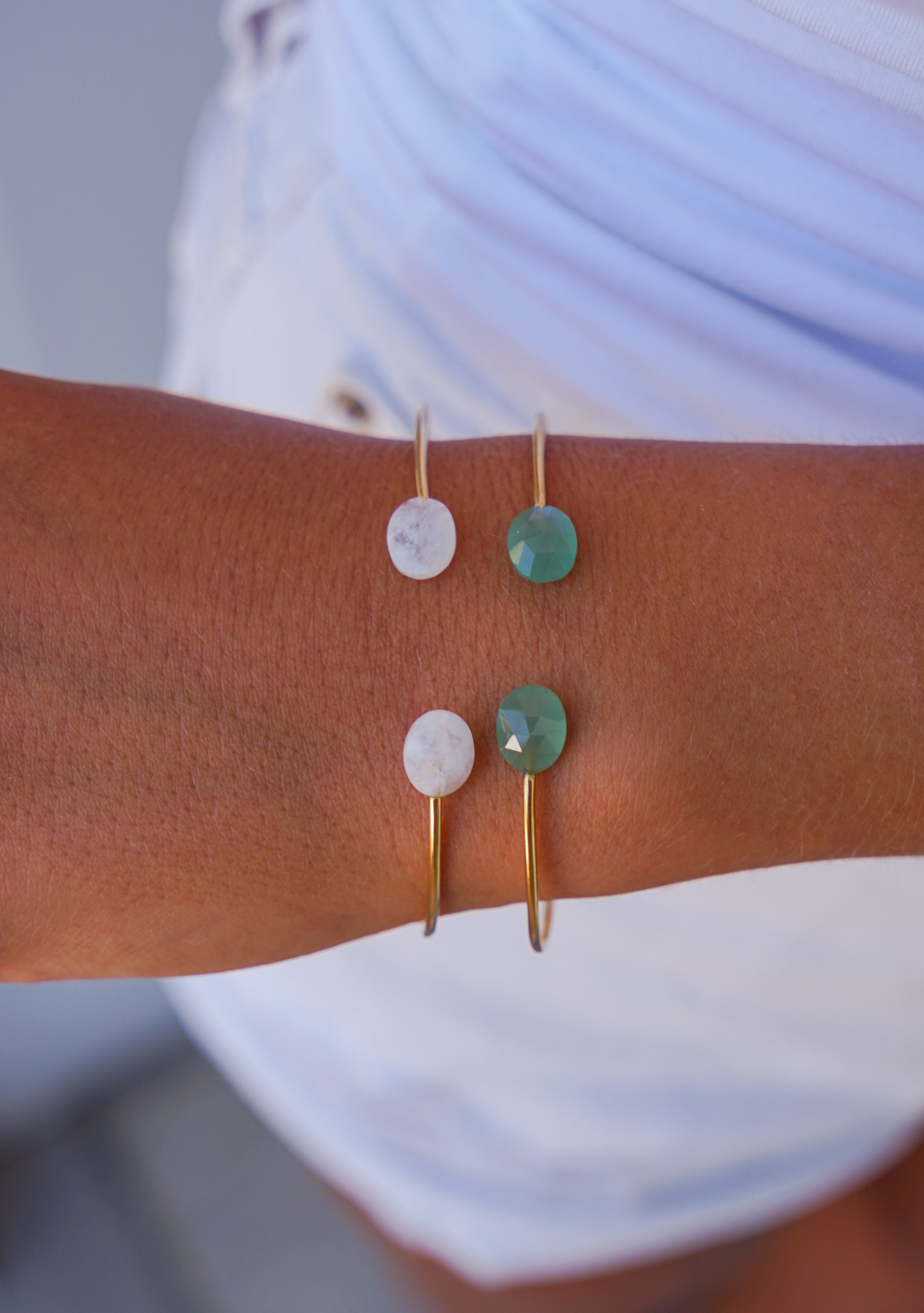 Gold Cuff with Aventurine Stones