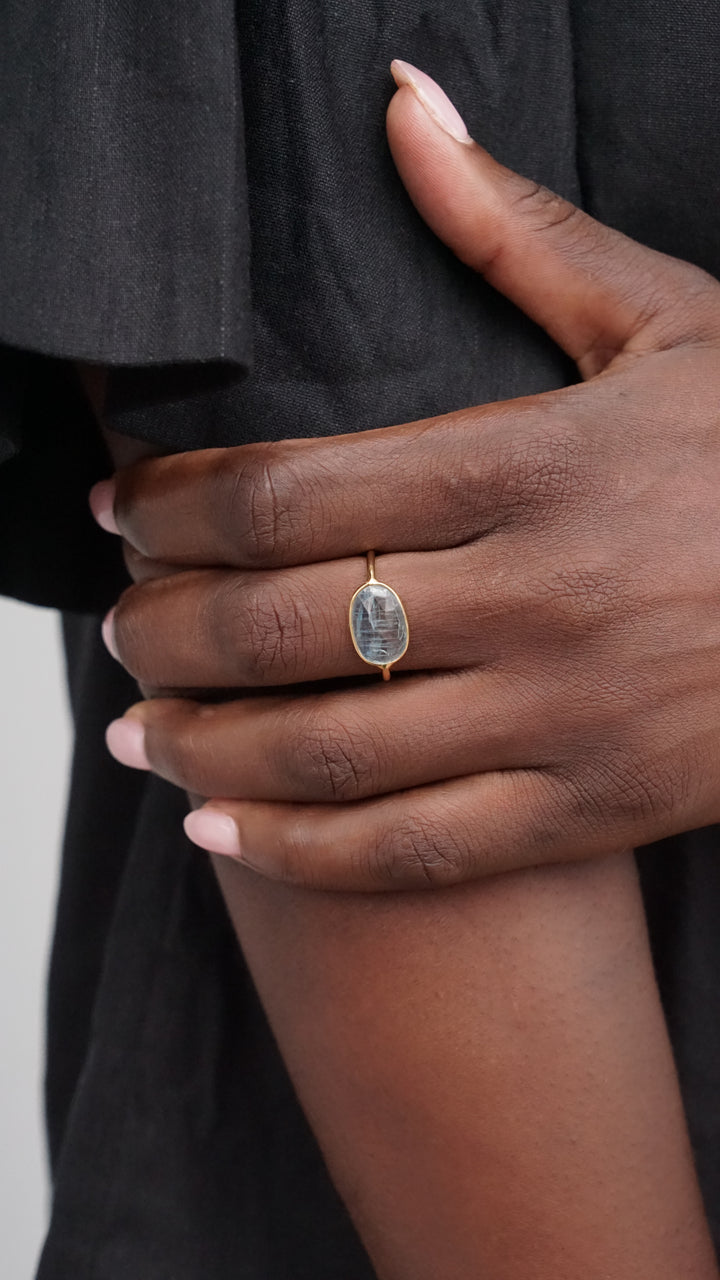 Oval Faceted Blue Kyanite Ring