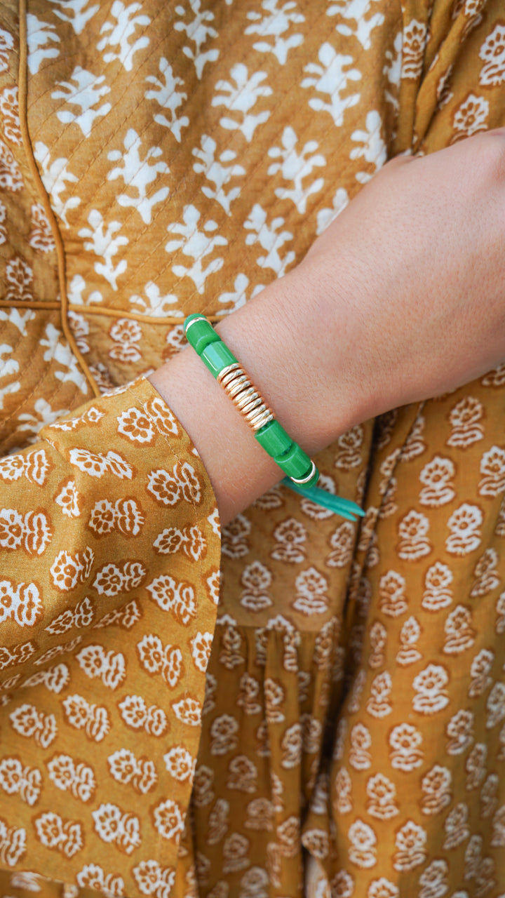 Green Jade and Gold Spacer Bead Bracelet