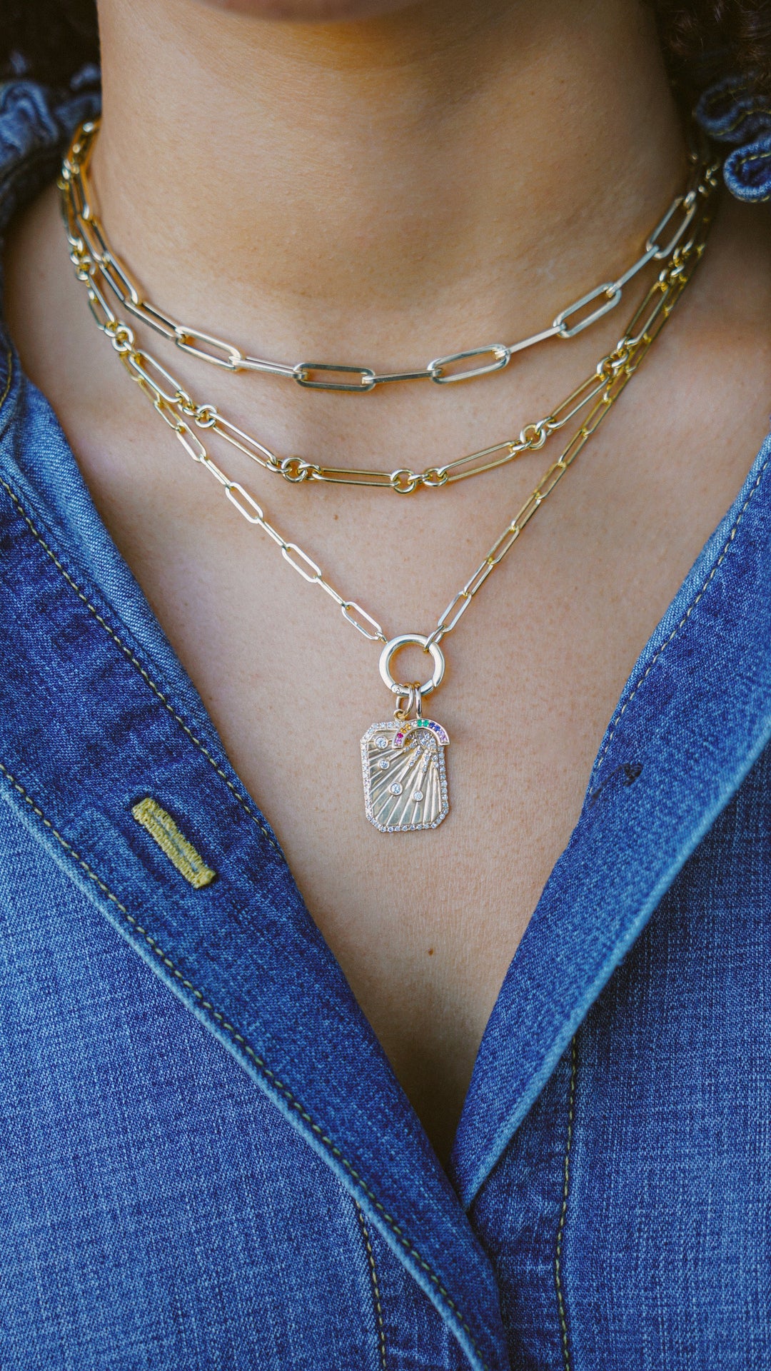 14k Paperclip Chain with Charm Holder