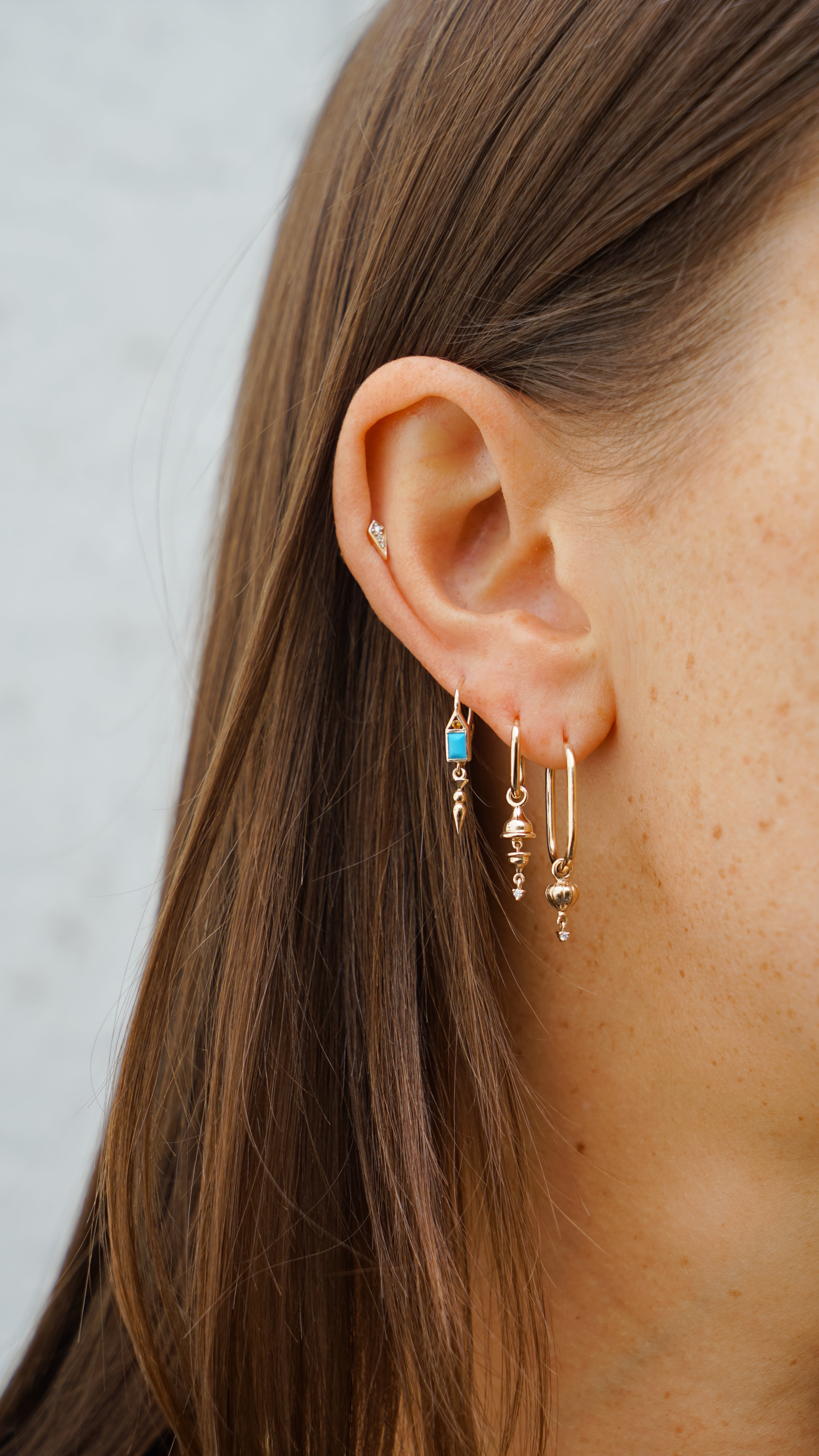 9k Short Lantern Droplet Earring Charm with Diamond