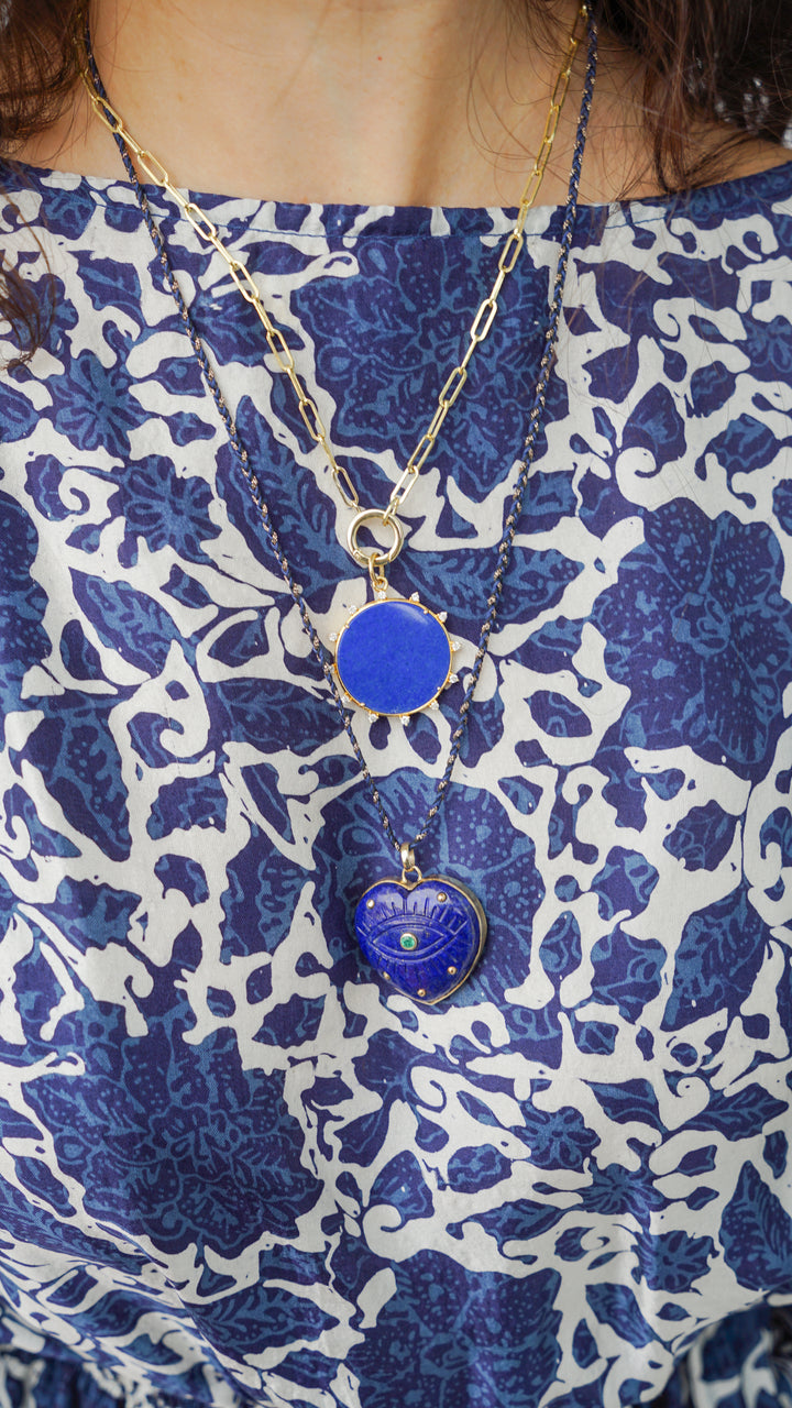 14k Lapis and Diamond Sun Charm