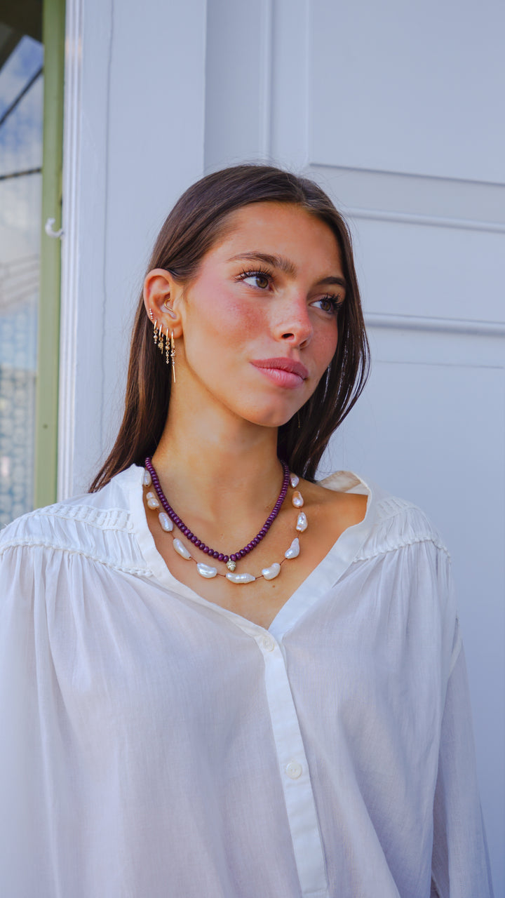 Garnet Strand Necklace with Acorn Charm