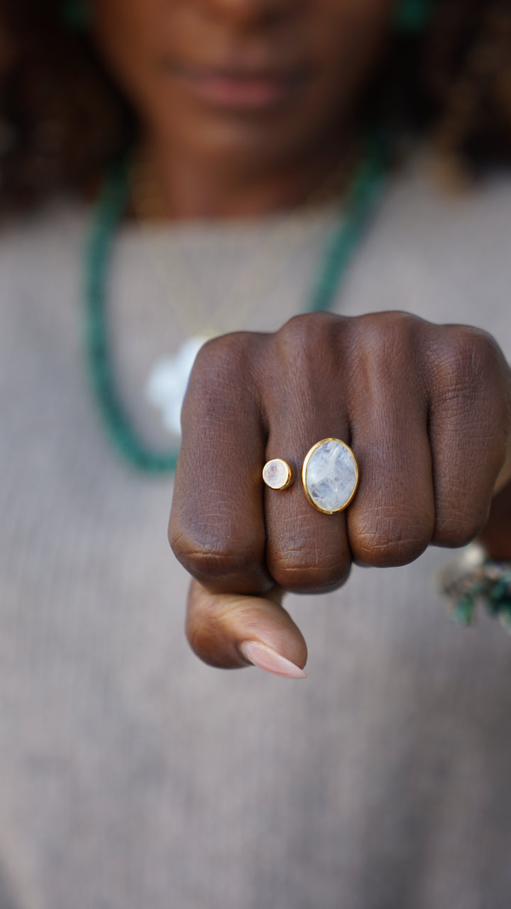 Double Moonstone Adjustable Ring