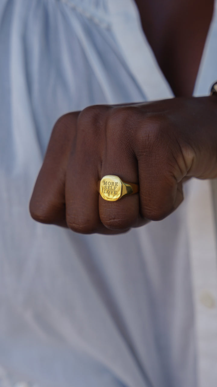 Gold "MORE SELF LOVE" Signet Ring