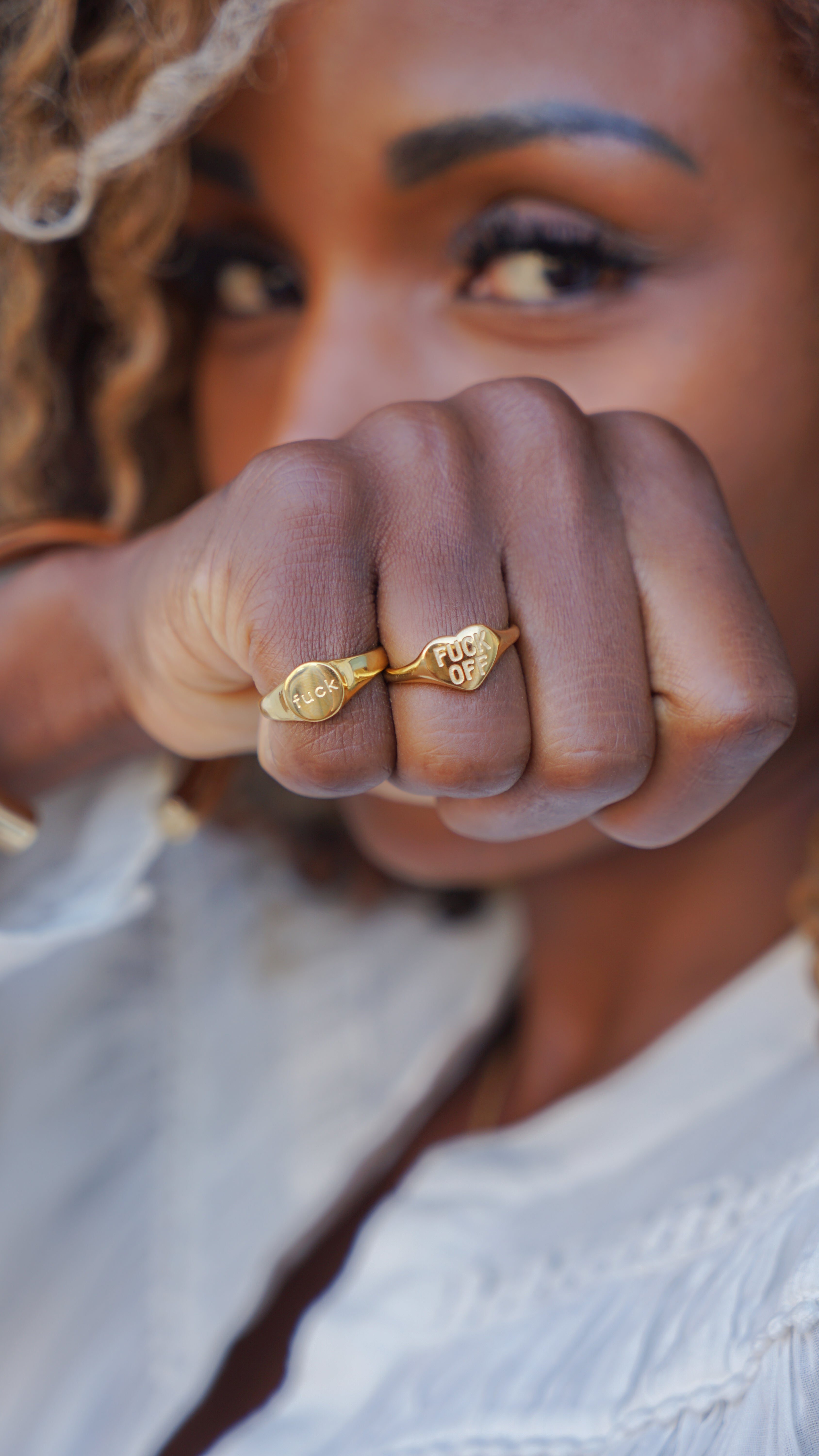 Gold "FUCK OFF" Heart Ring