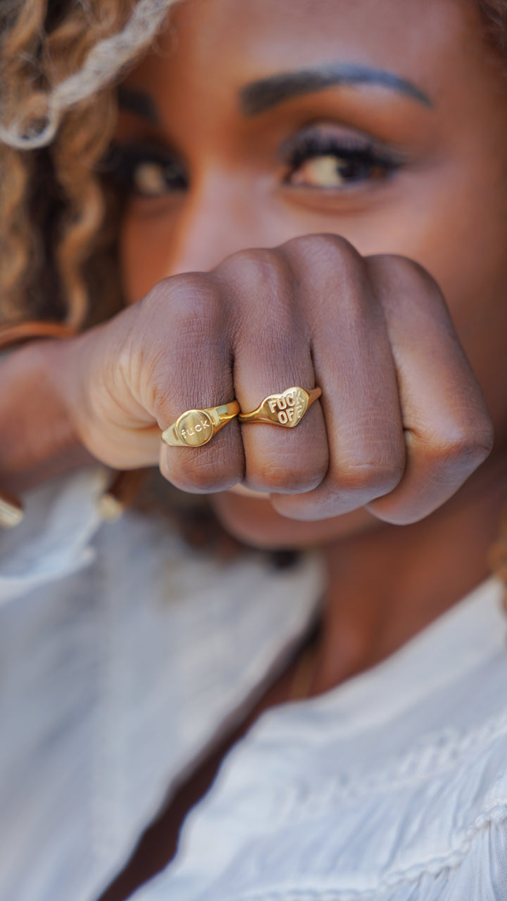 Gold "FUCK OFF" Heart Ring