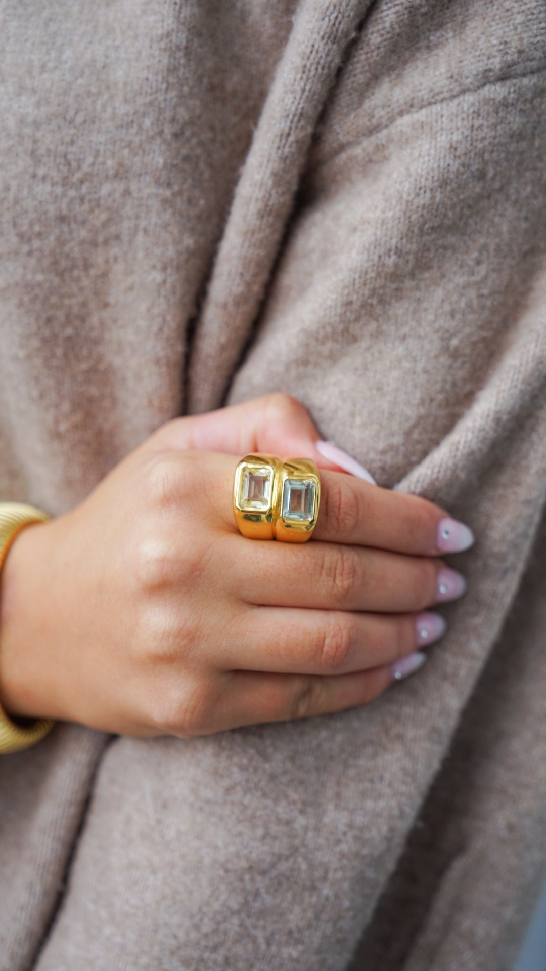 Lemon Quartz and Citrine Double Band Ring