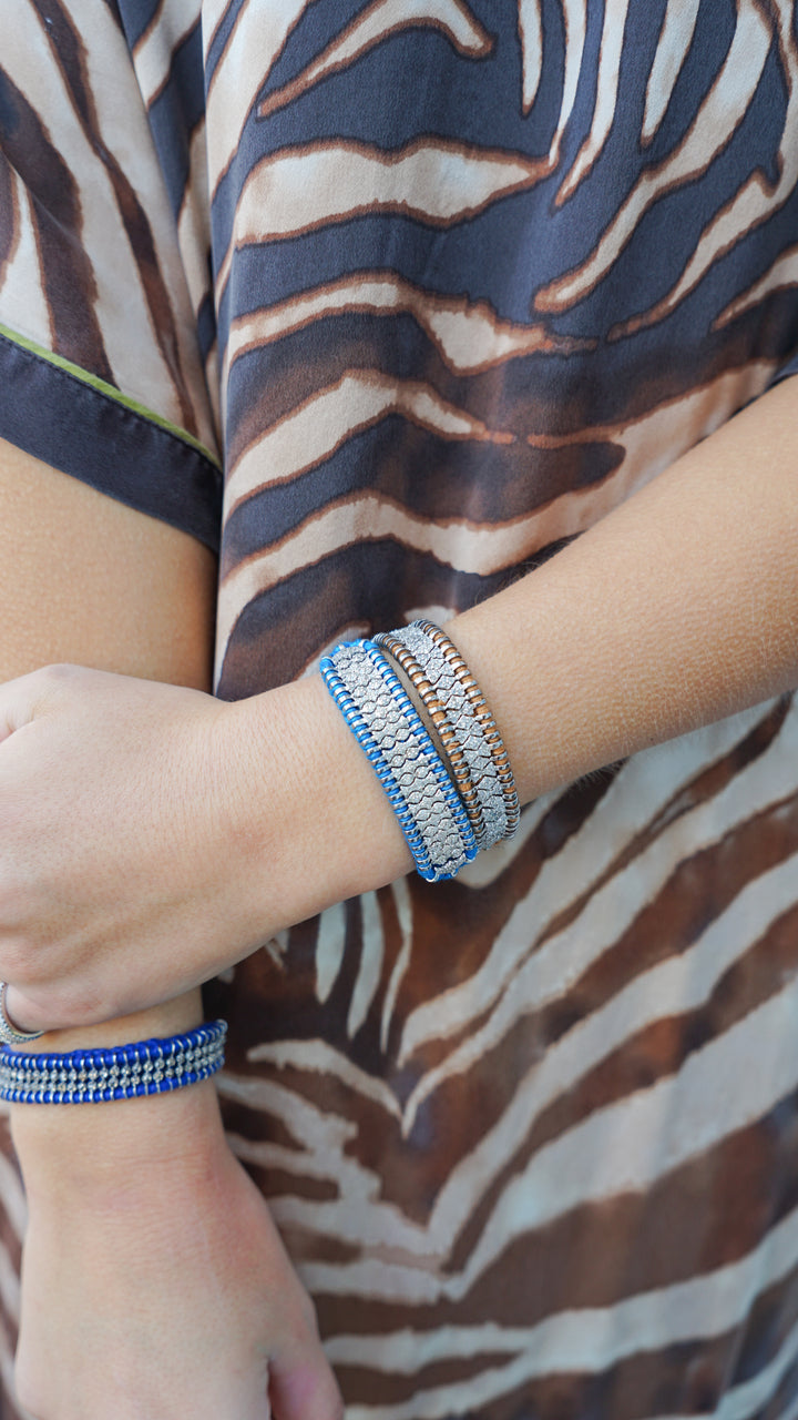 SS and Walnut Cotton Woven Bracelet with Diamonds