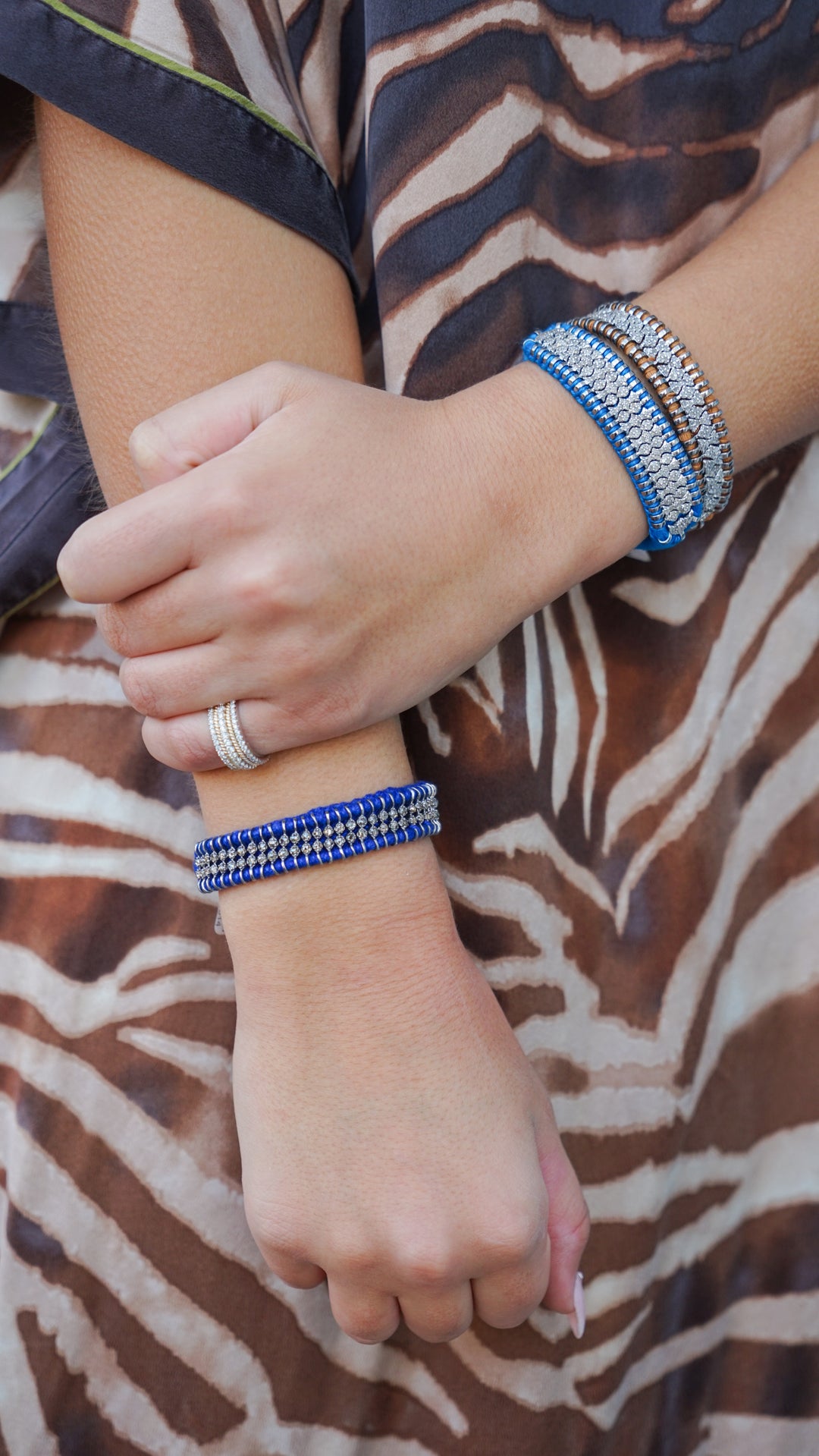 SS and Cobalt Woven Bracelet with Diamonds