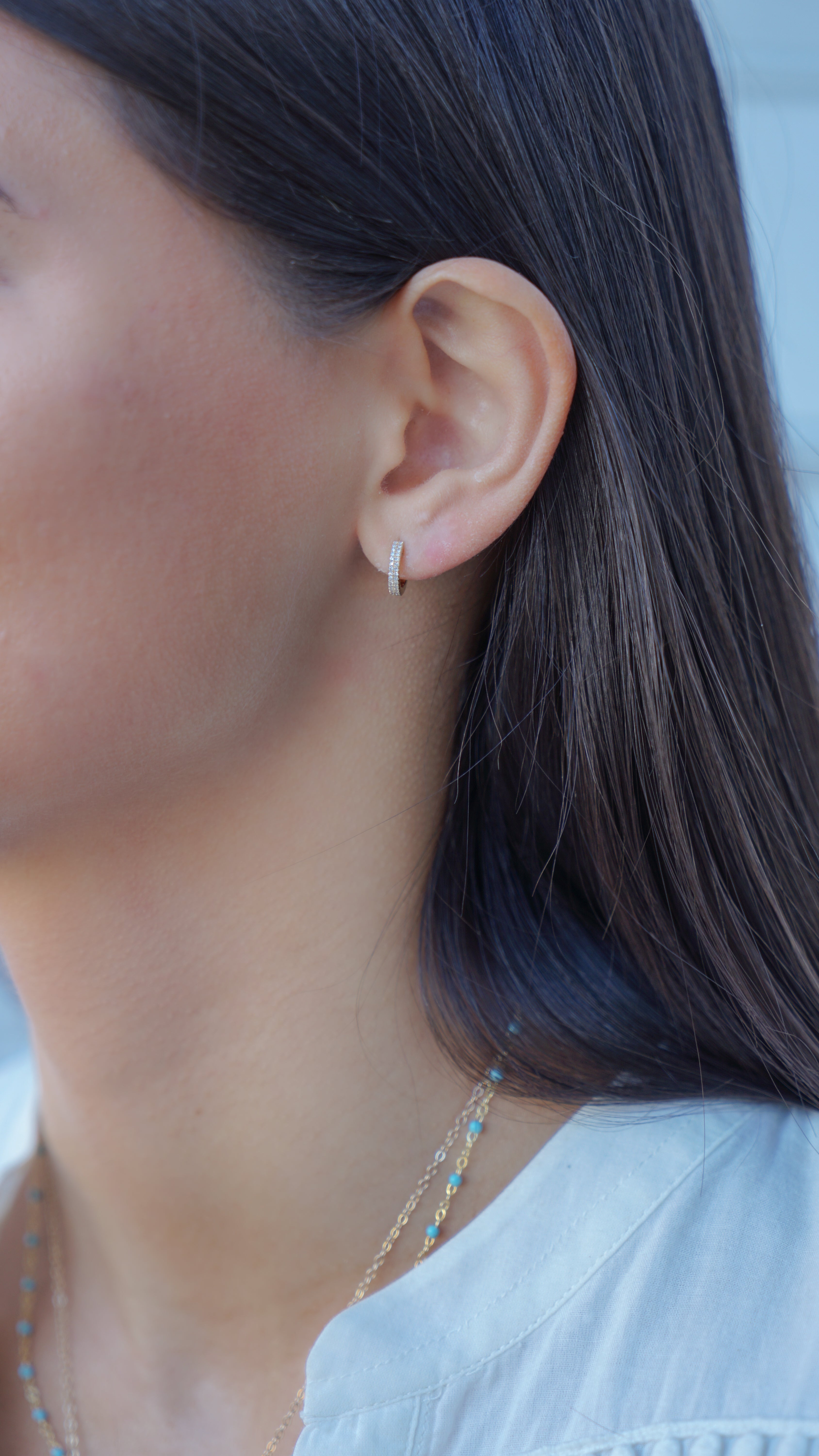 14k Double Row Diamond Huggie Hoops