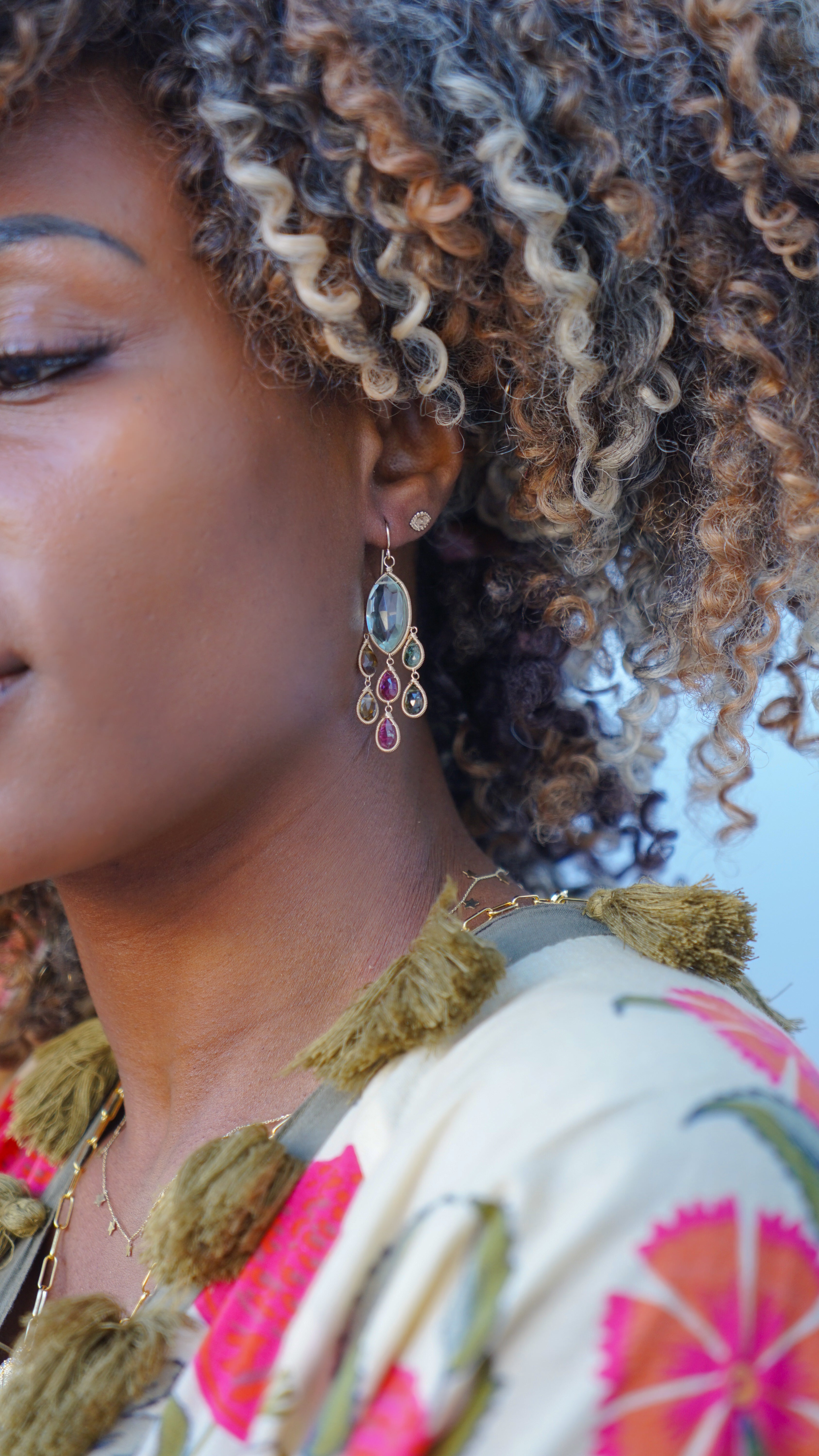 Green Amethyst and Tourmaline Chandelier Earrings