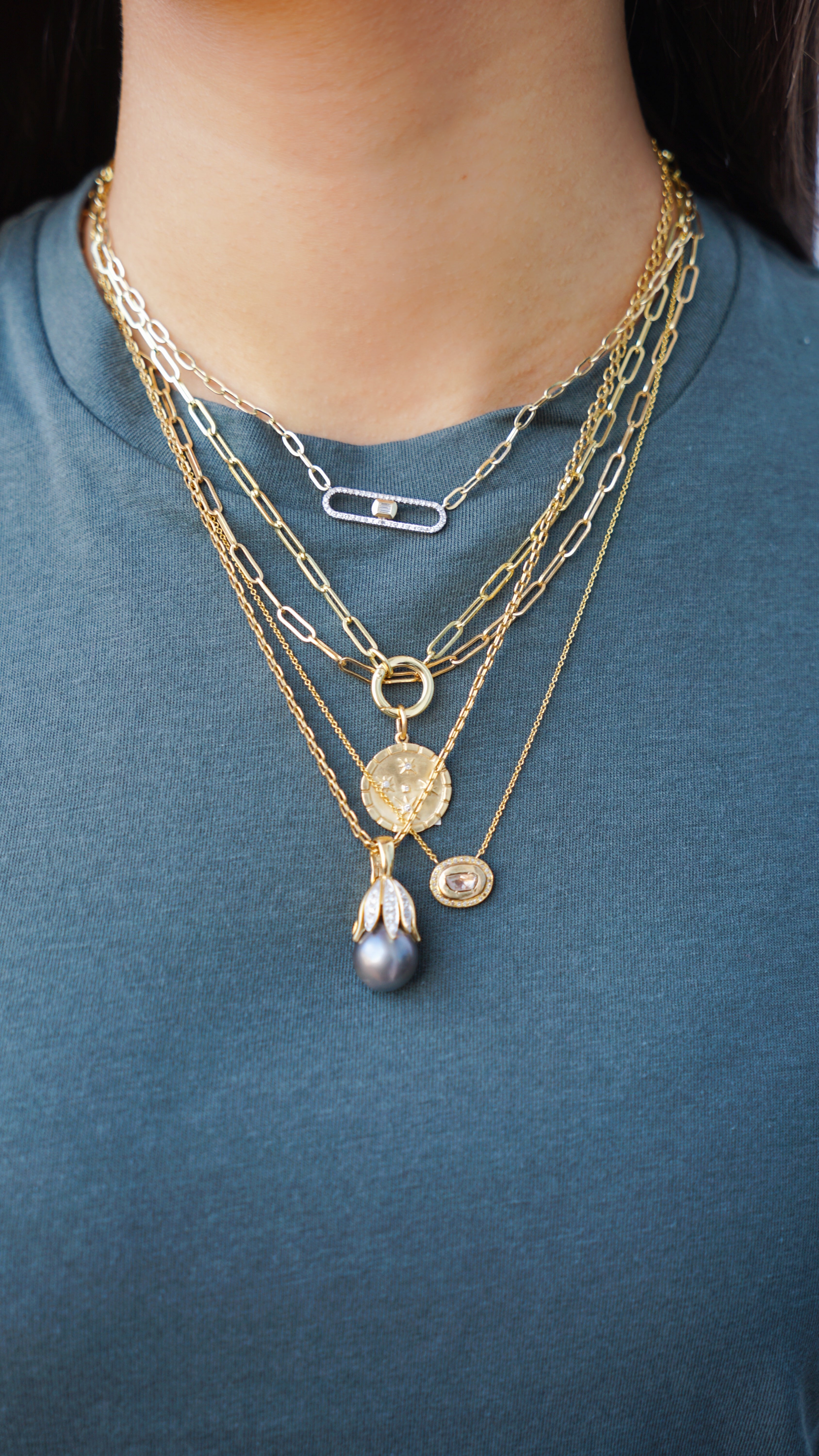 14k Paperclip Chain with Charm Holder