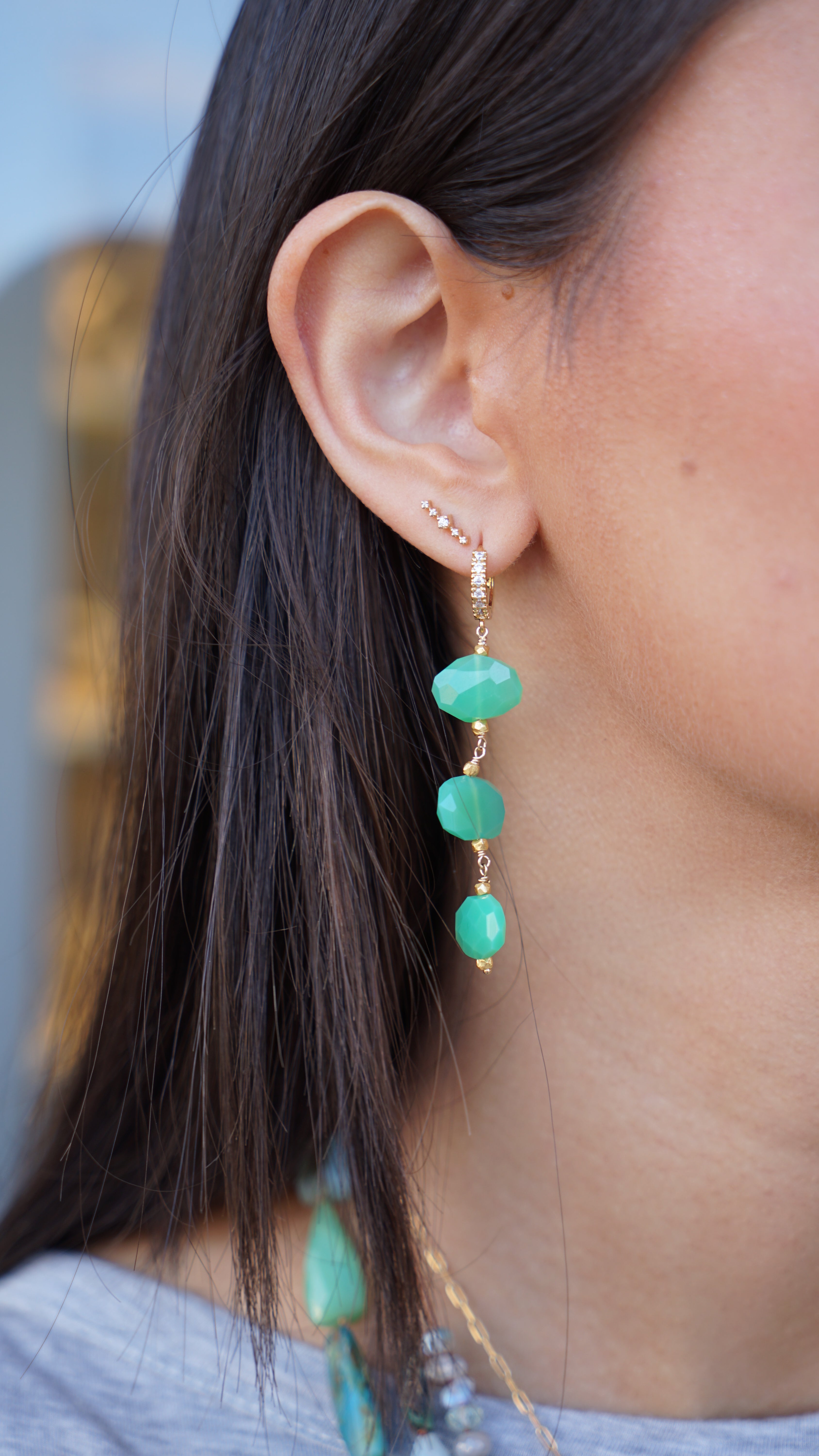 Chrysoprase Sparkle Drop Huggie Hoops