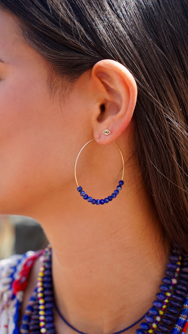 Gold CZ and Blue Crystal Evil Eye Earrings