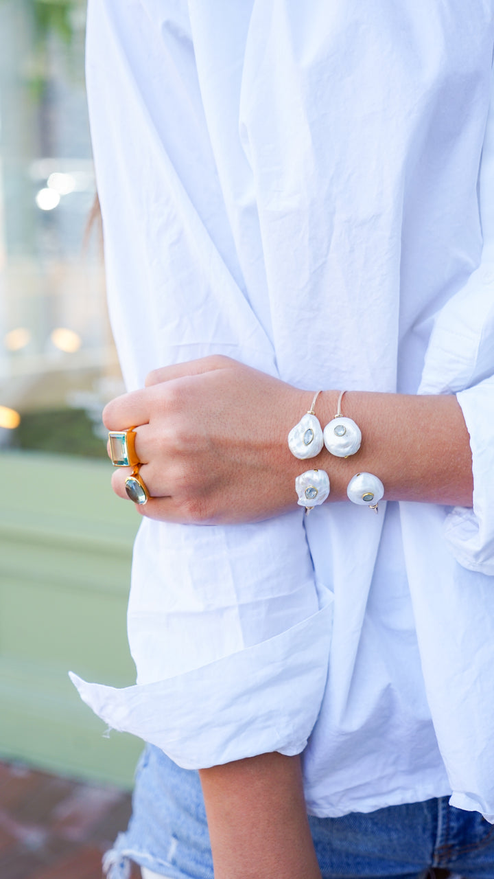 Baroque Pearl Cuff Bracelet with Pear-Shaped Blue Topaz