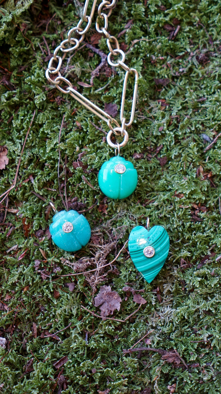 Malachite Elongated Heart Charm with White Topaz