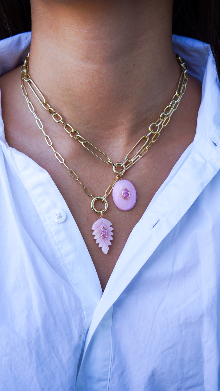 Pink Opal Charm with Oval Pink Tourmaline