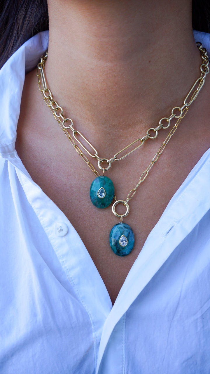 Faceted Emerald Charm with Pear-Shaped White Topaz