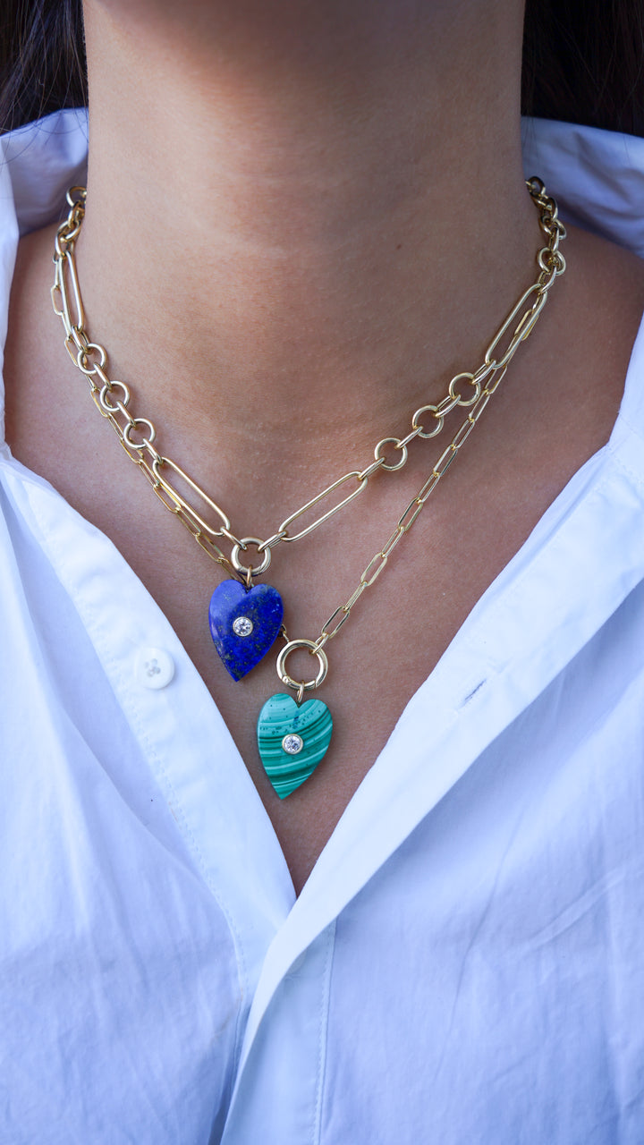 Lapis Elongated Heart Charm with White Topaz Stone