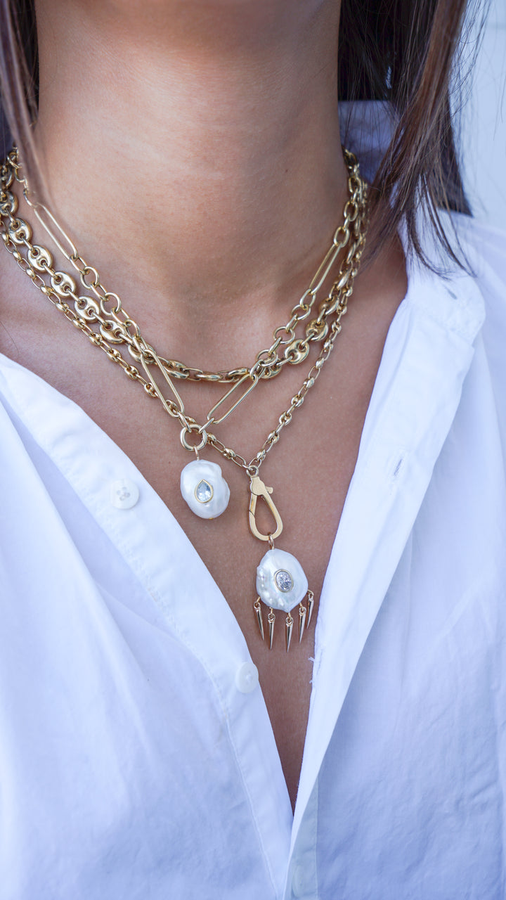 Baroque Pearl Charm with Blue Topaz Center Stone