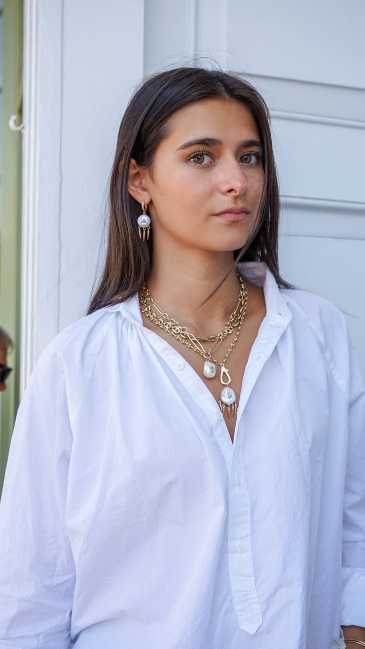 Baroque Pearl Charm with Oval White Topaz and Fringe