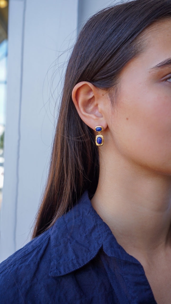Gold and Lapis Drop Earrings